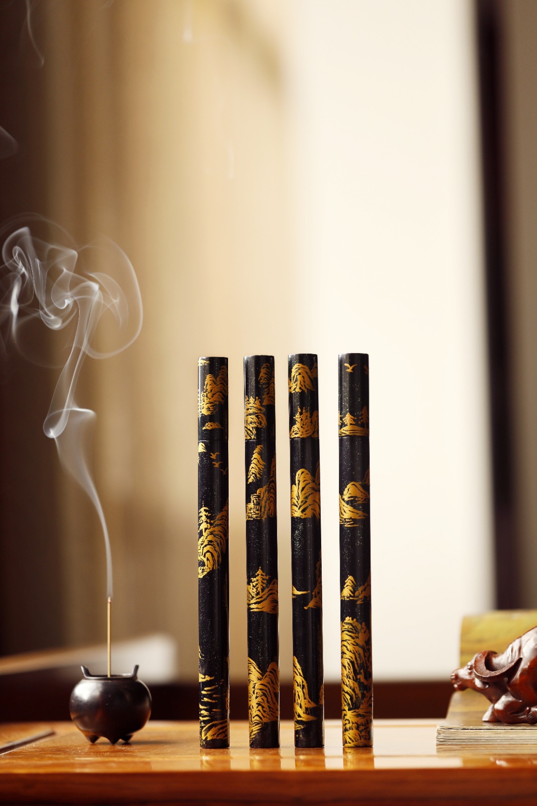 大漆【透明绿+描绘+螺钿】便携香筒