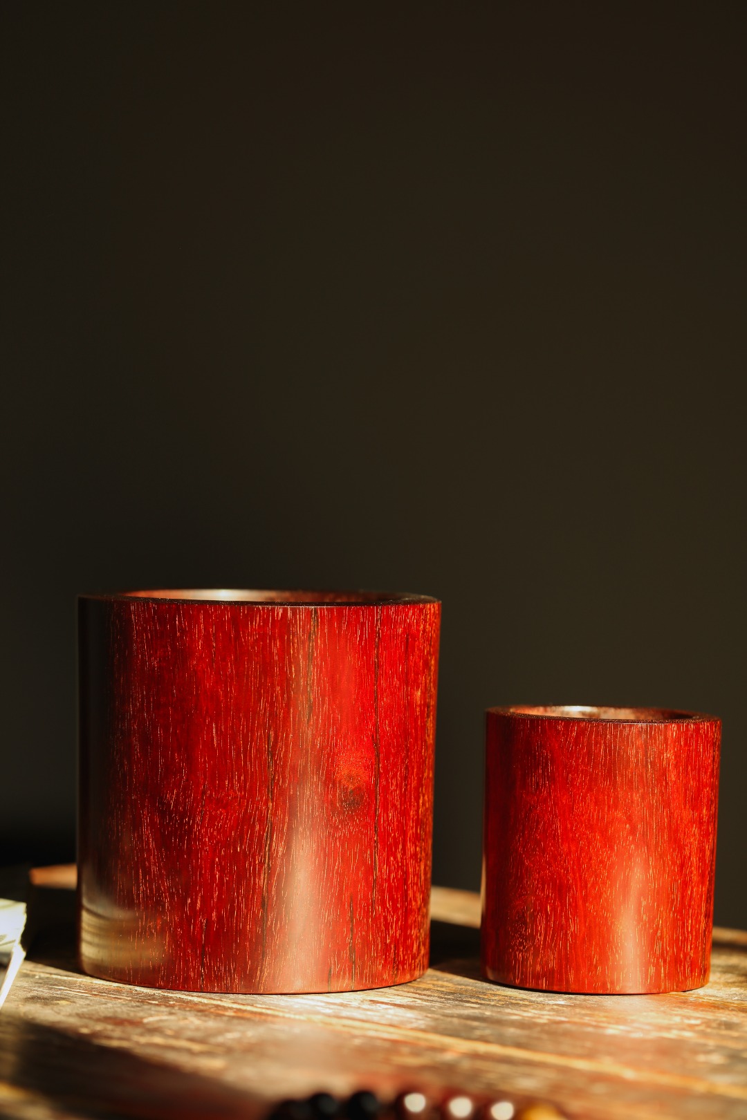 紫檀 | 鱼鳞笔筒 两件套