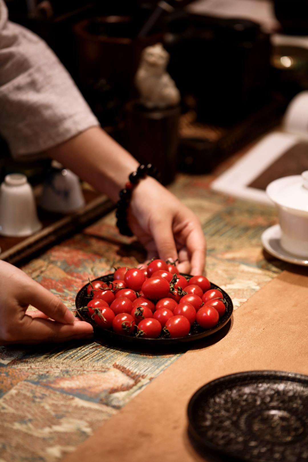 紫光檀x银丝 | 牡丹圆盘