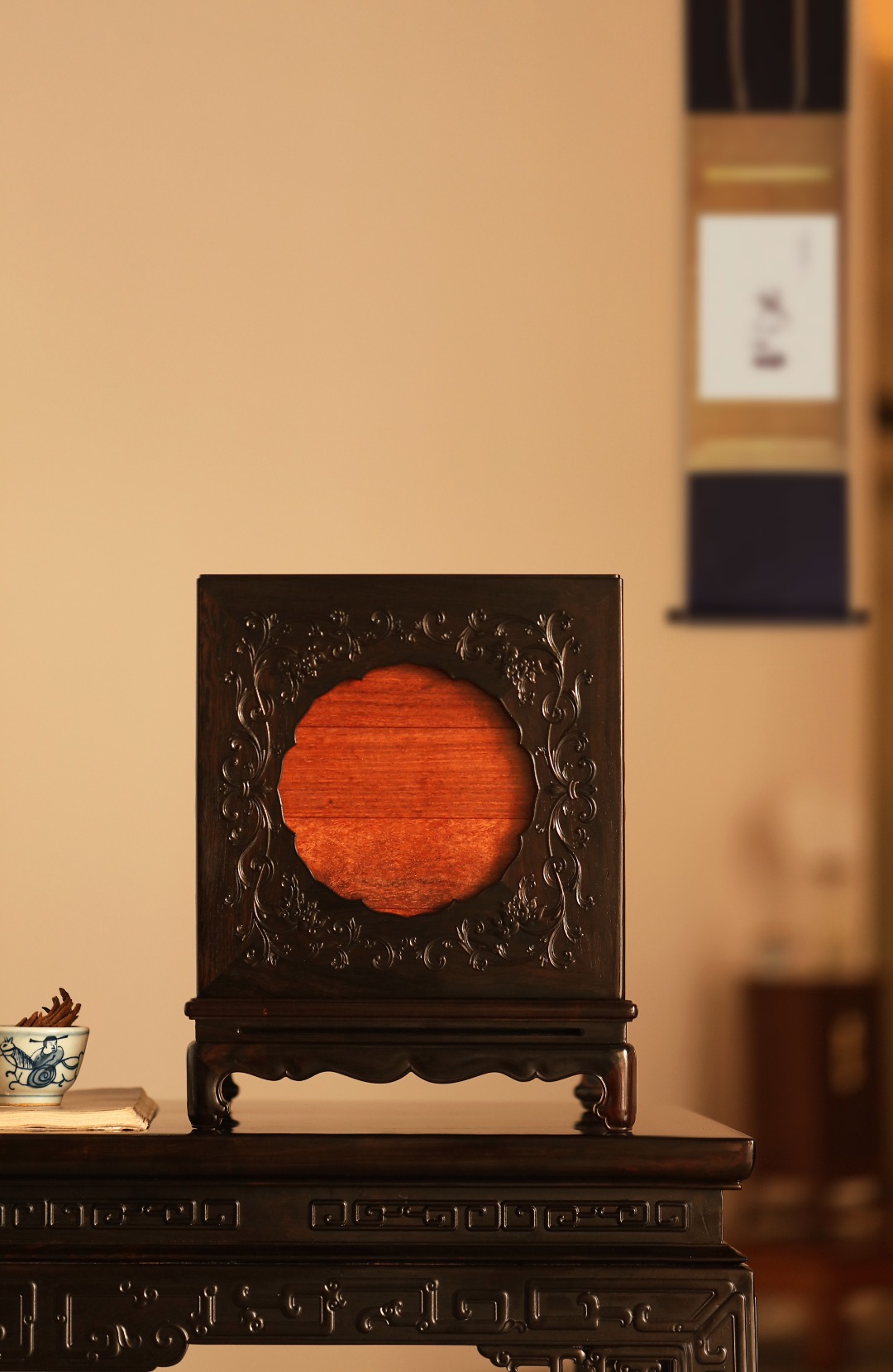 紫光檀x缅花 | 西番莲纹 茶盒