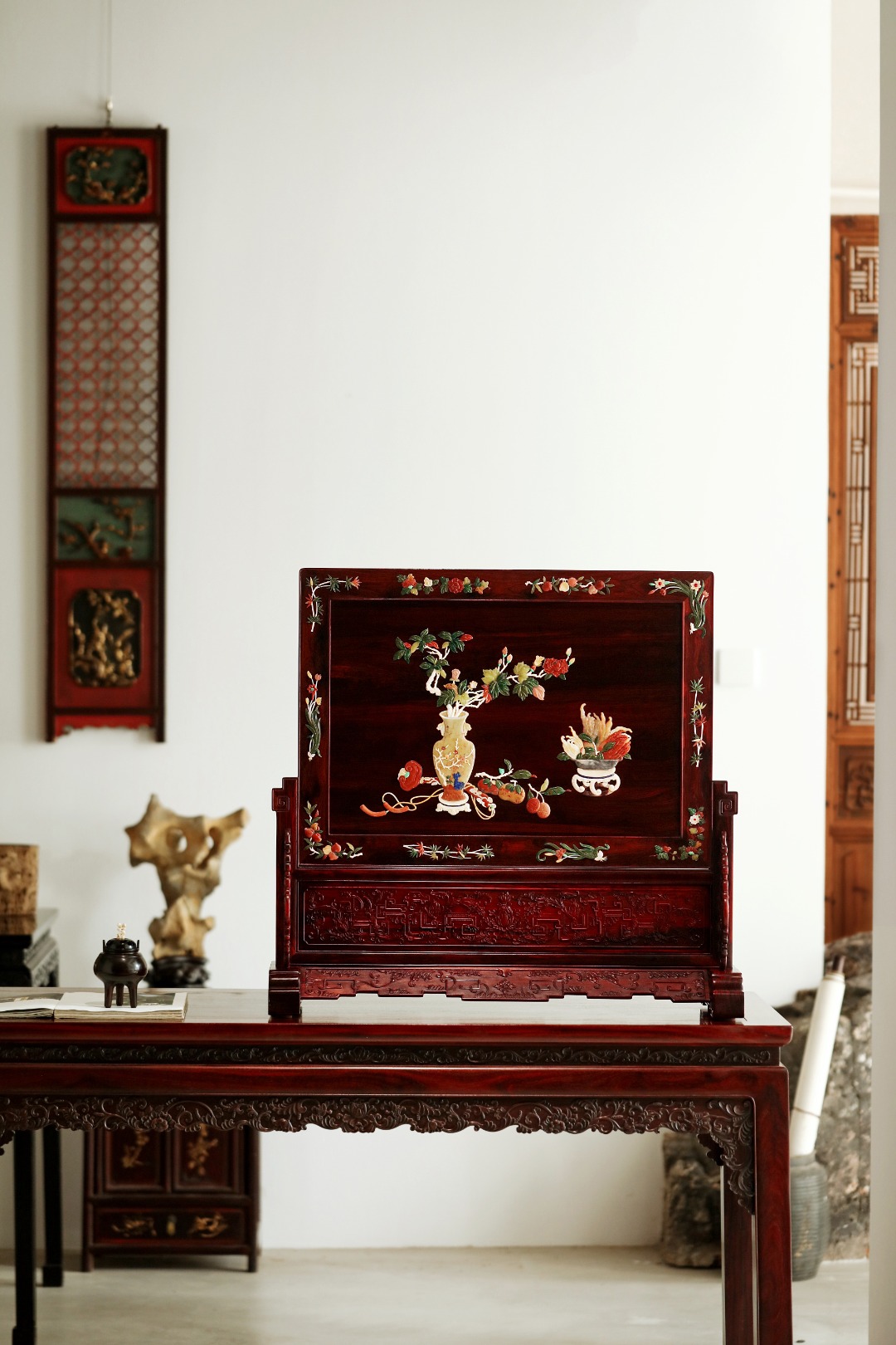 紫檀x百宝嵌【清供图】超大插屏
