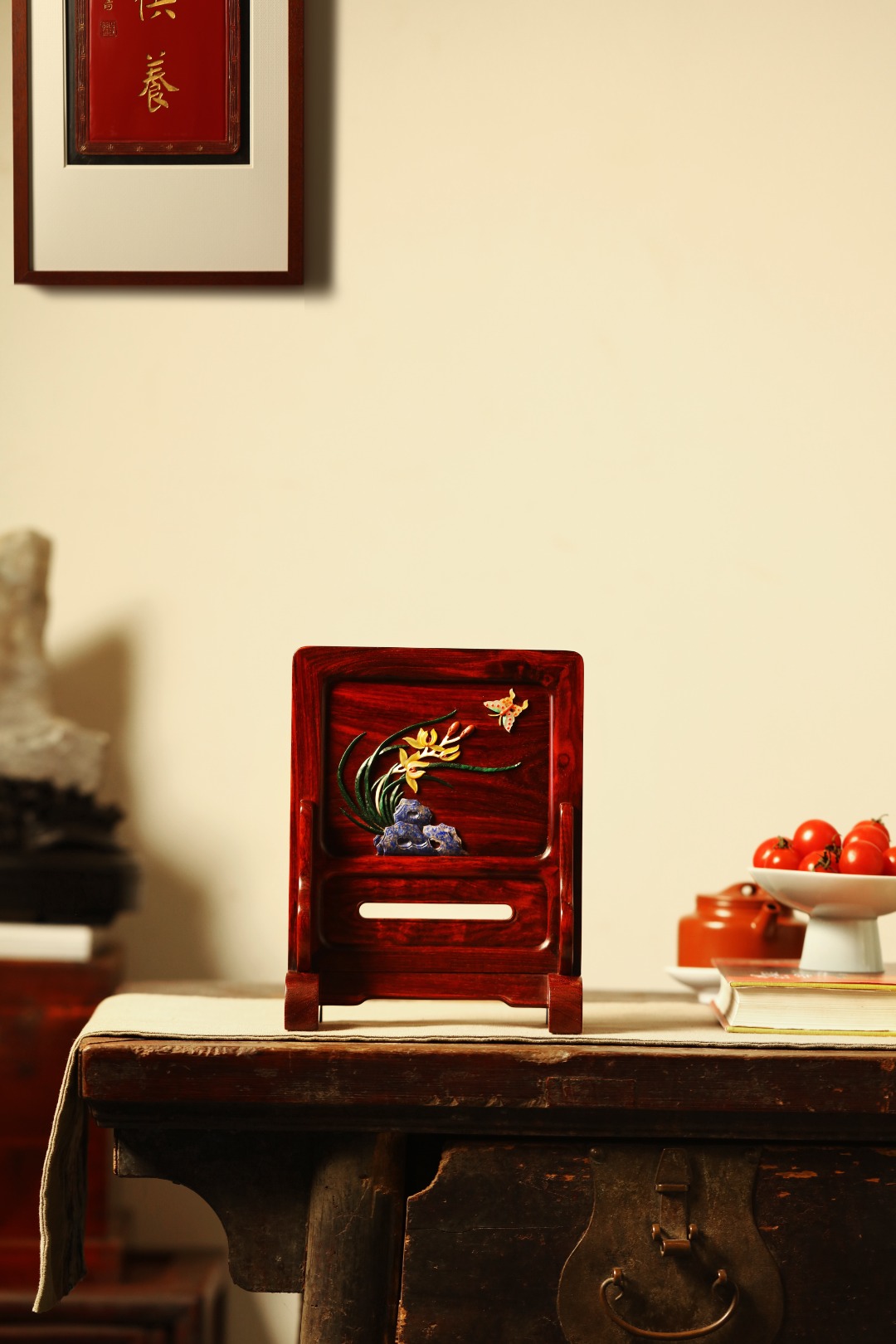 紫檀【湖石兰香】台屏
