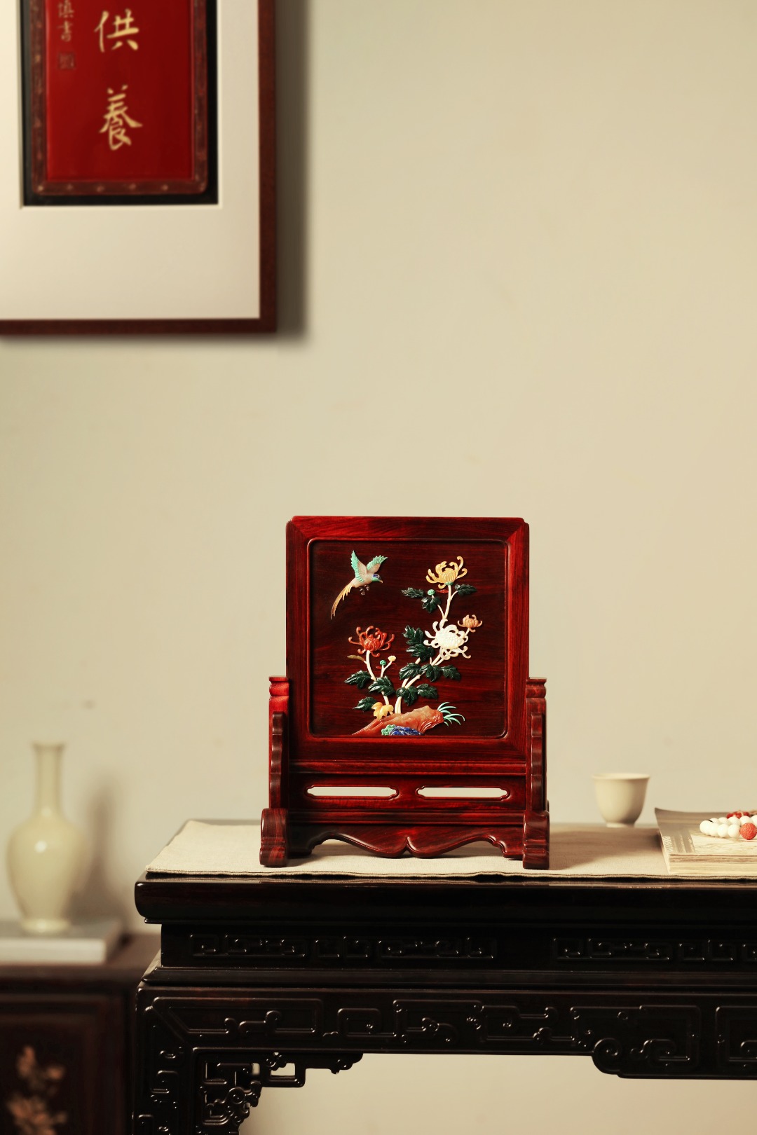 紫檀x百宝嵌 【四季平安 】插屏
