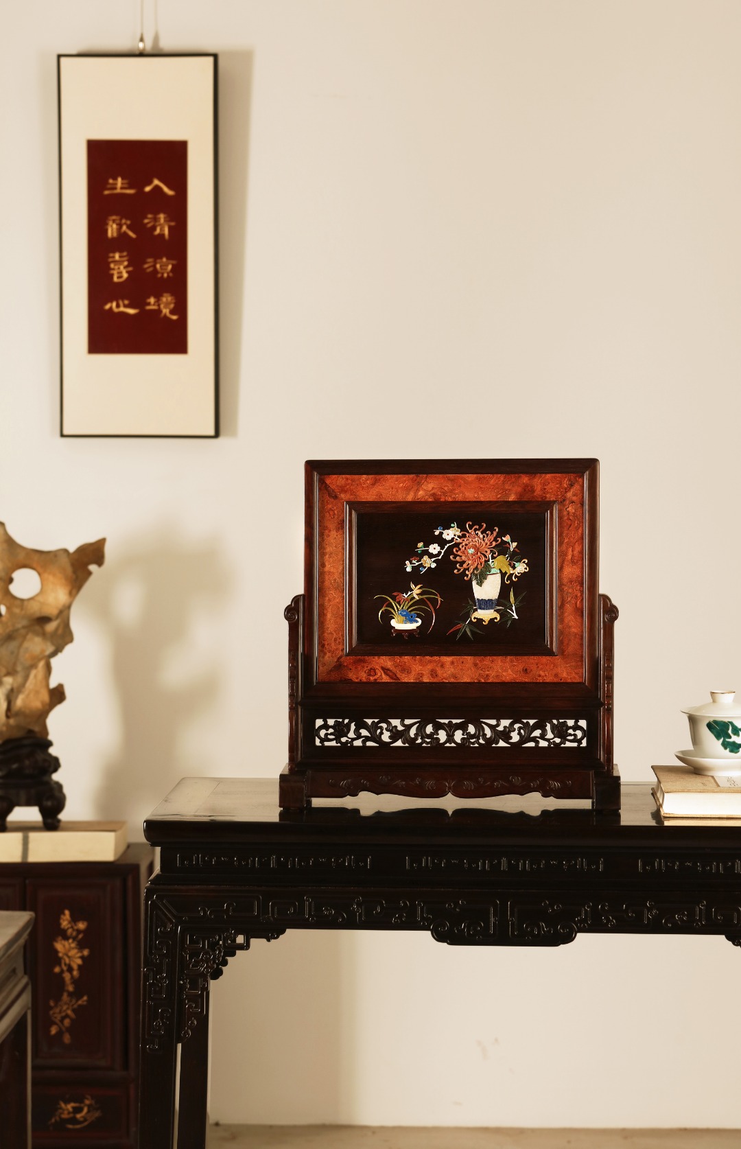 酸枝x百宝嵌 【四季平安】插屏
