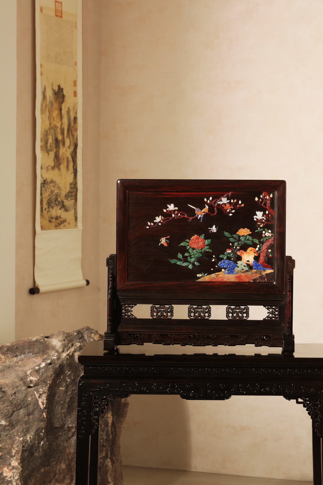酸枝x百宝嵌『富贵有喜』大插屏
