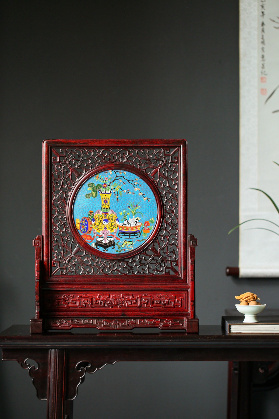 小叶紫檀×景泰蓝 | 清供图·插屏
