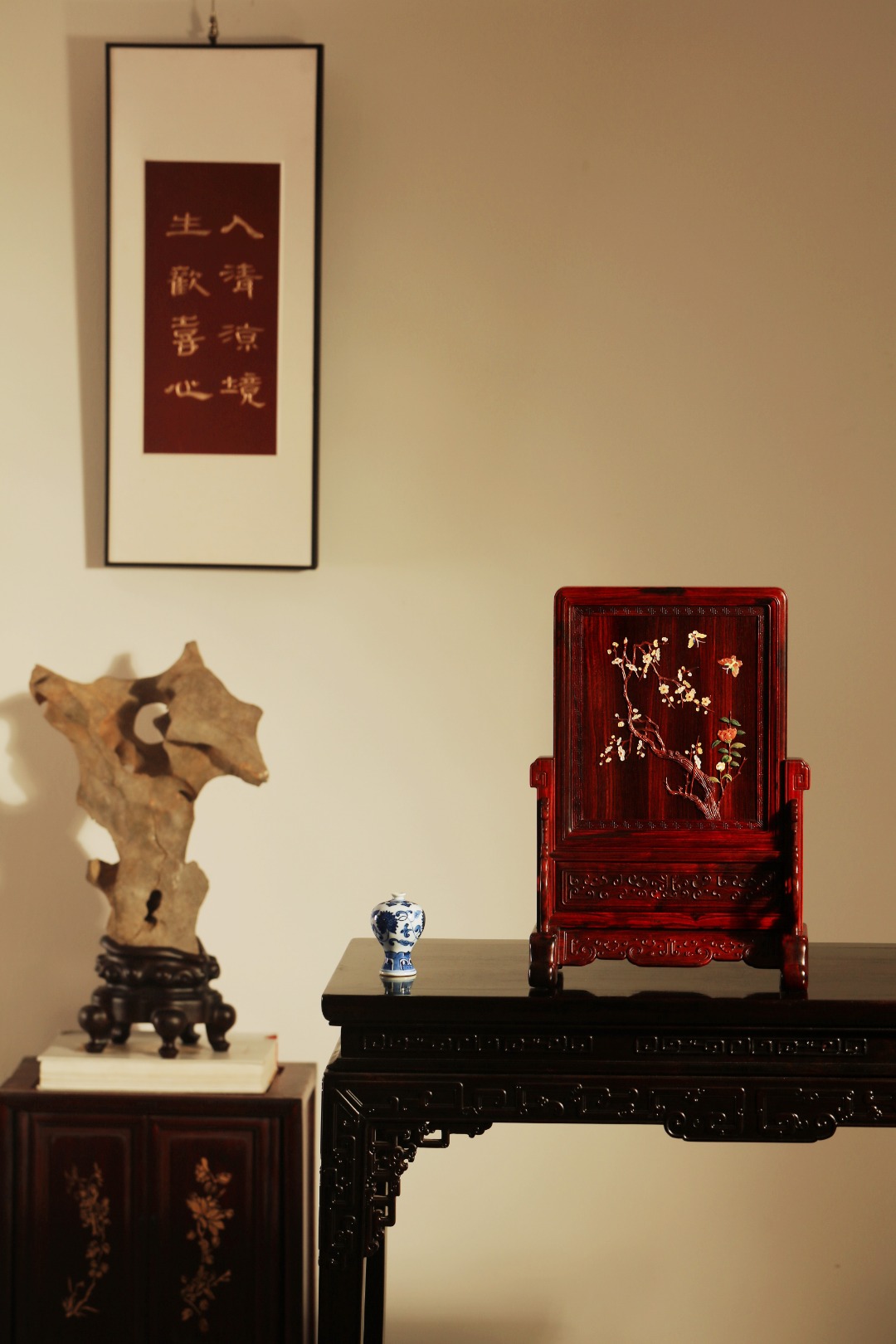 紫檀x百宝嵌【梅】插屏