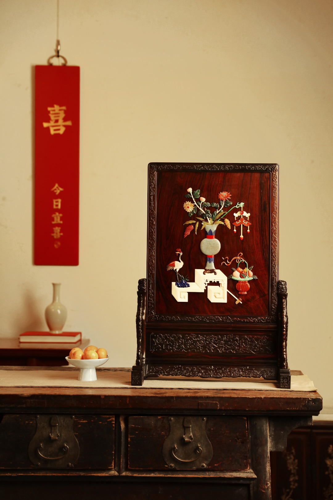 酸枝x百宝嵌【博古图】插屏