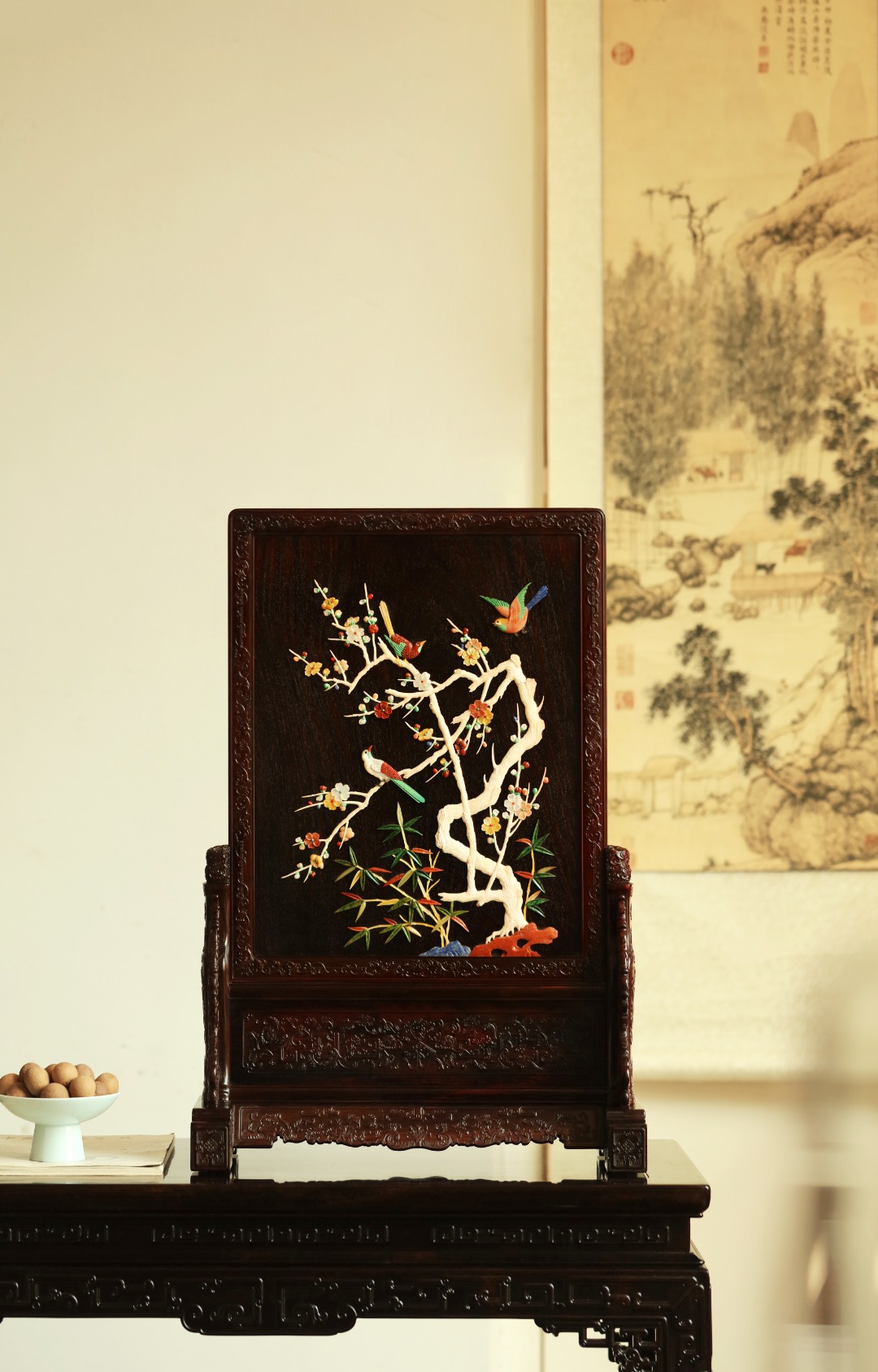 酸枝x百宝嵌【四季有喜】插屏
