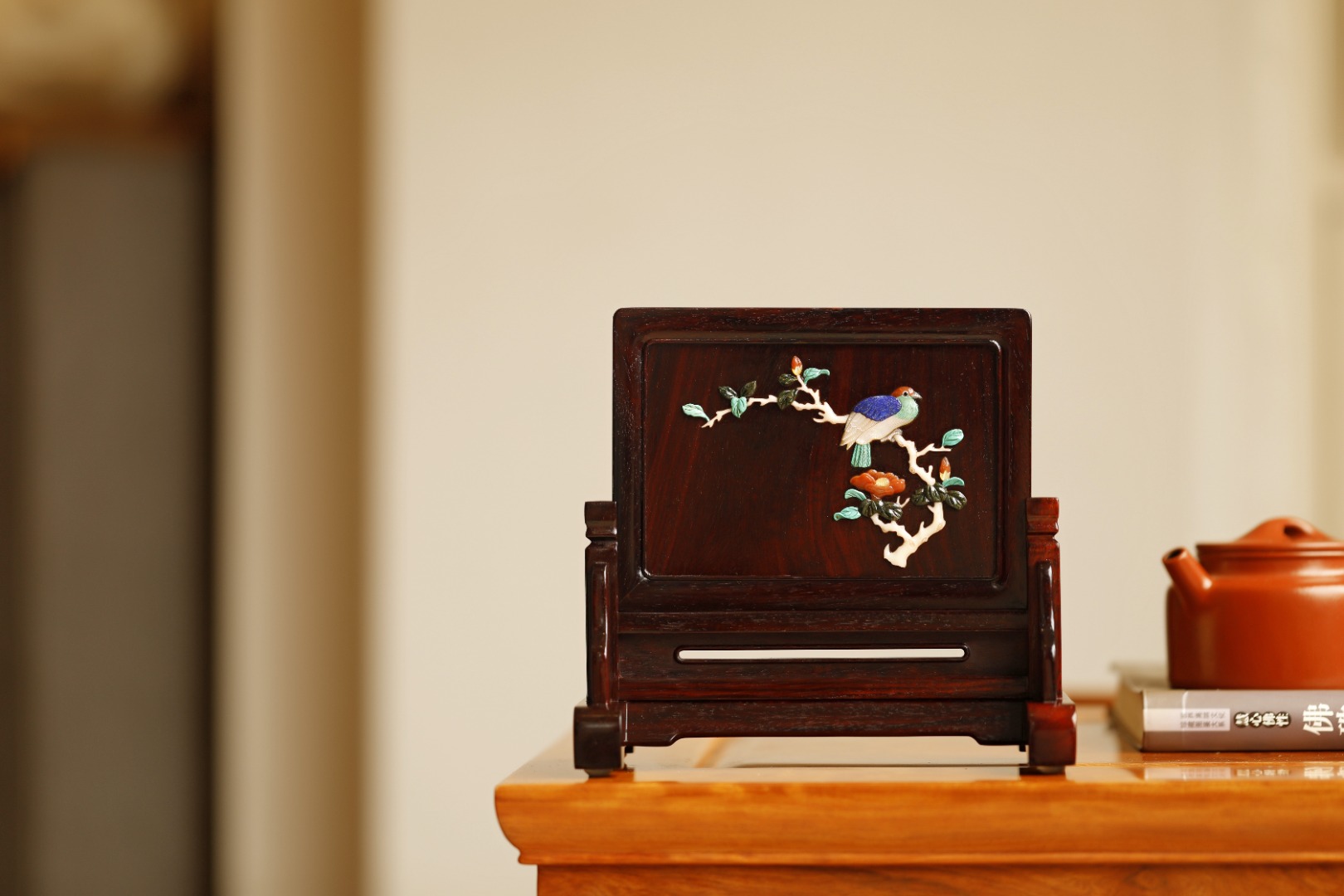 紫檀 百宝嵌【玉堂富贵】台屏
