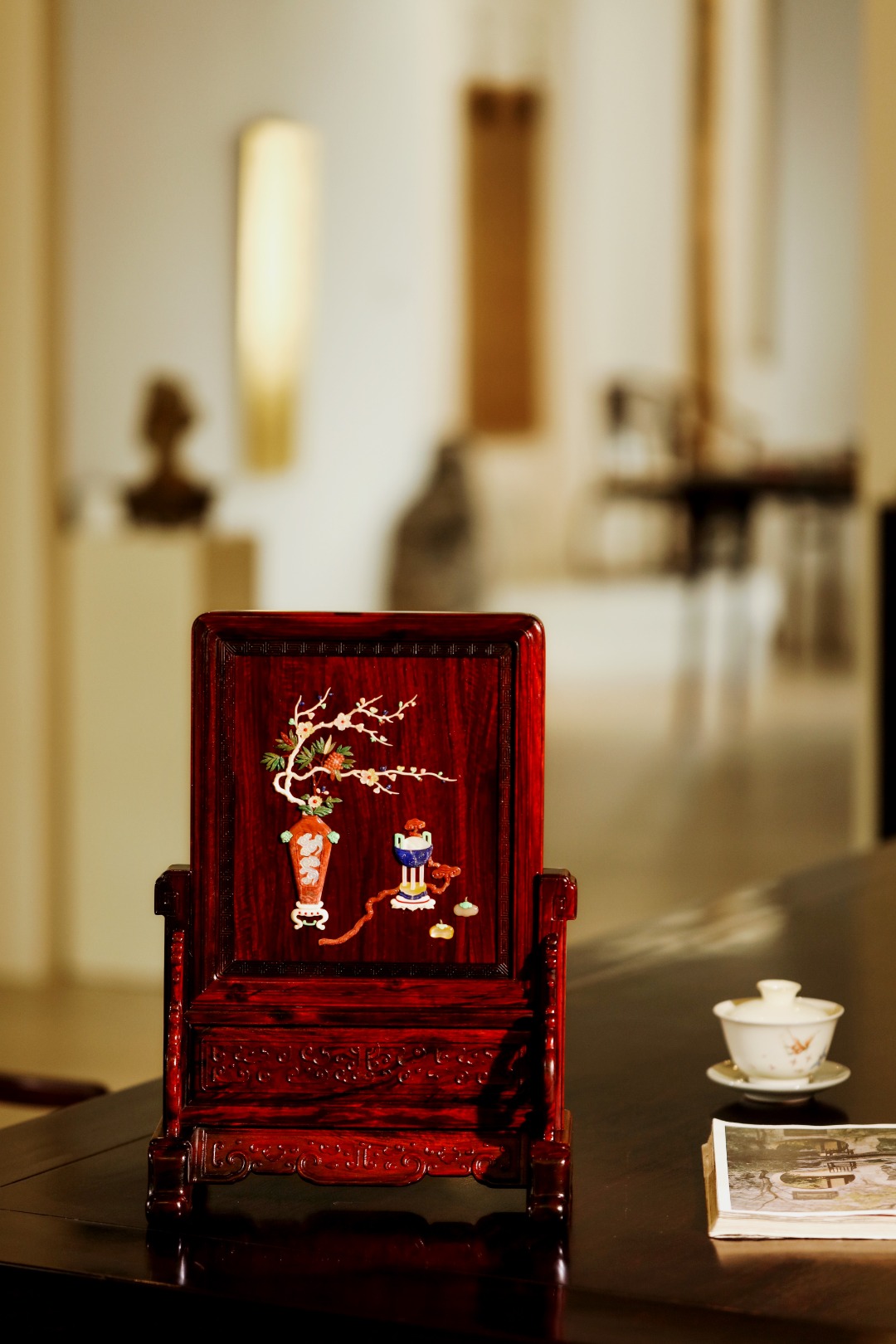 紫檀x百宝嵌【清供图】插屏
