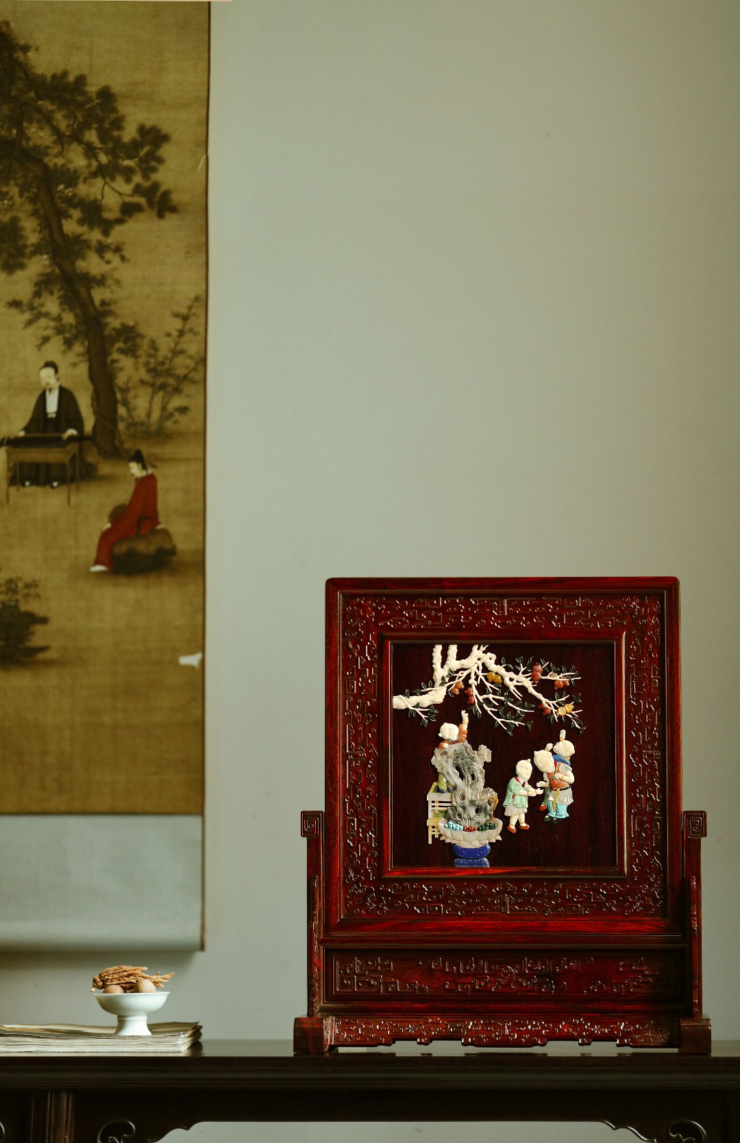 小叶紫檀『多子多福』插屏

