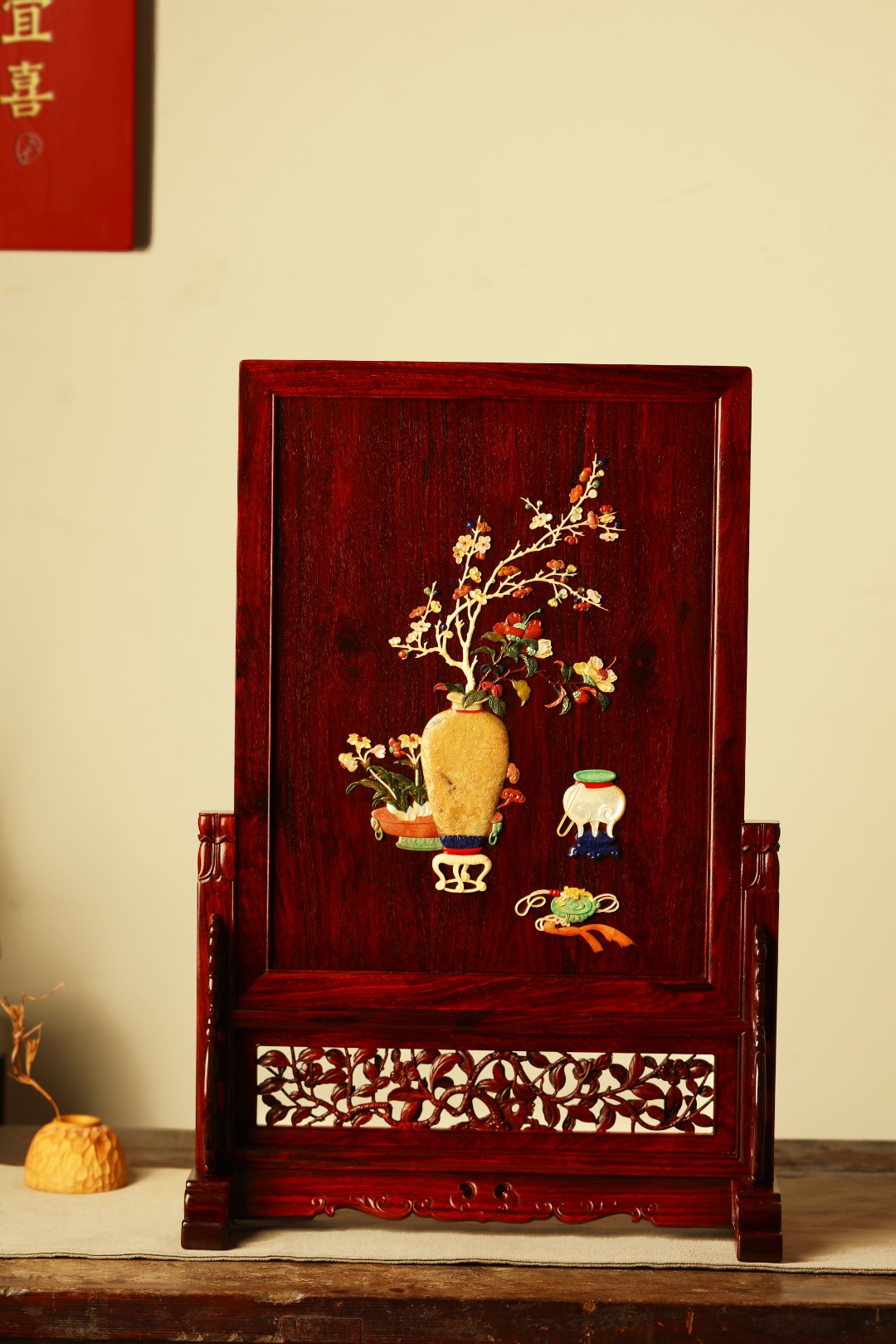 紫檀x百宝嵌【清供图】插屏
