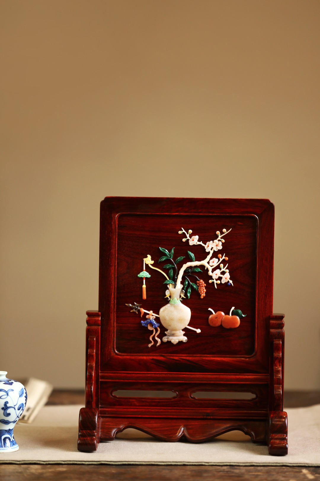 紫檀x百宝嵌 【清供图】插屏


