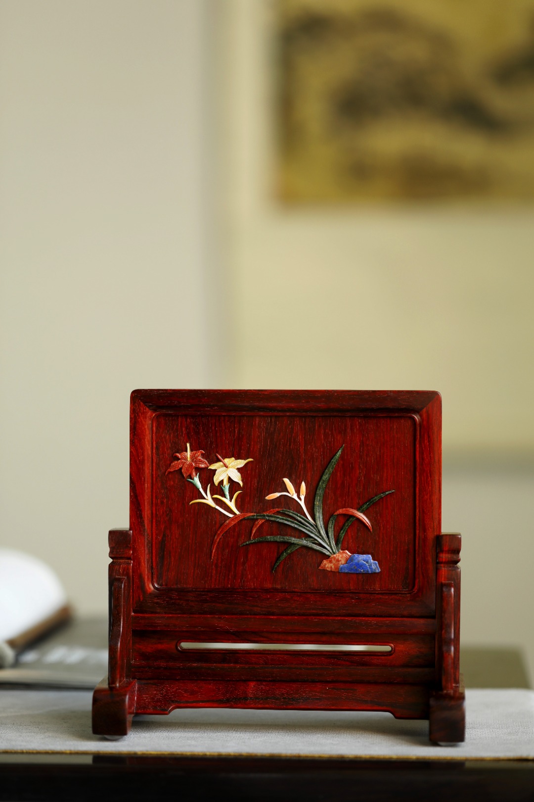 紫檀【静室兰香】台屏
