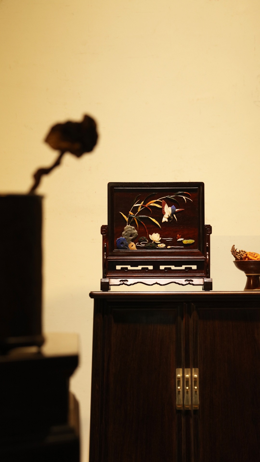 紫檀x百宝嵌【荷塘雅趣】插屏
