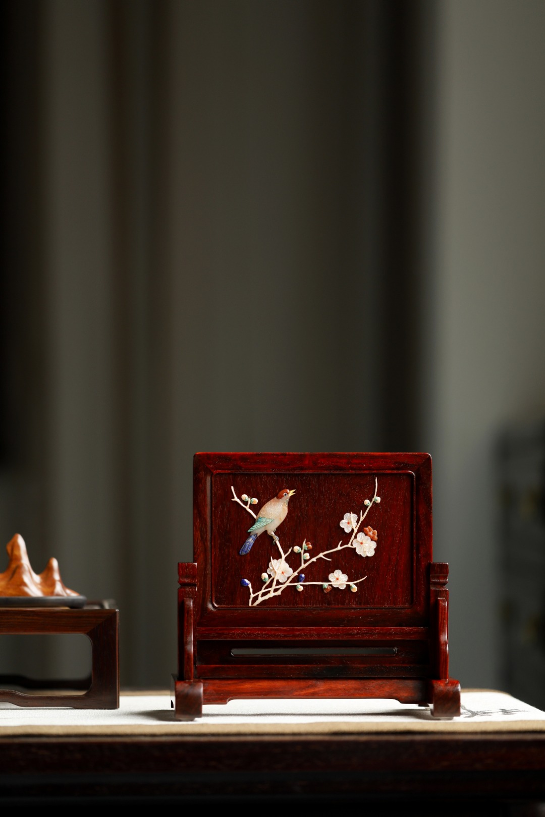 紫檀x百宝嵌【喜上眉梢】砚屏
