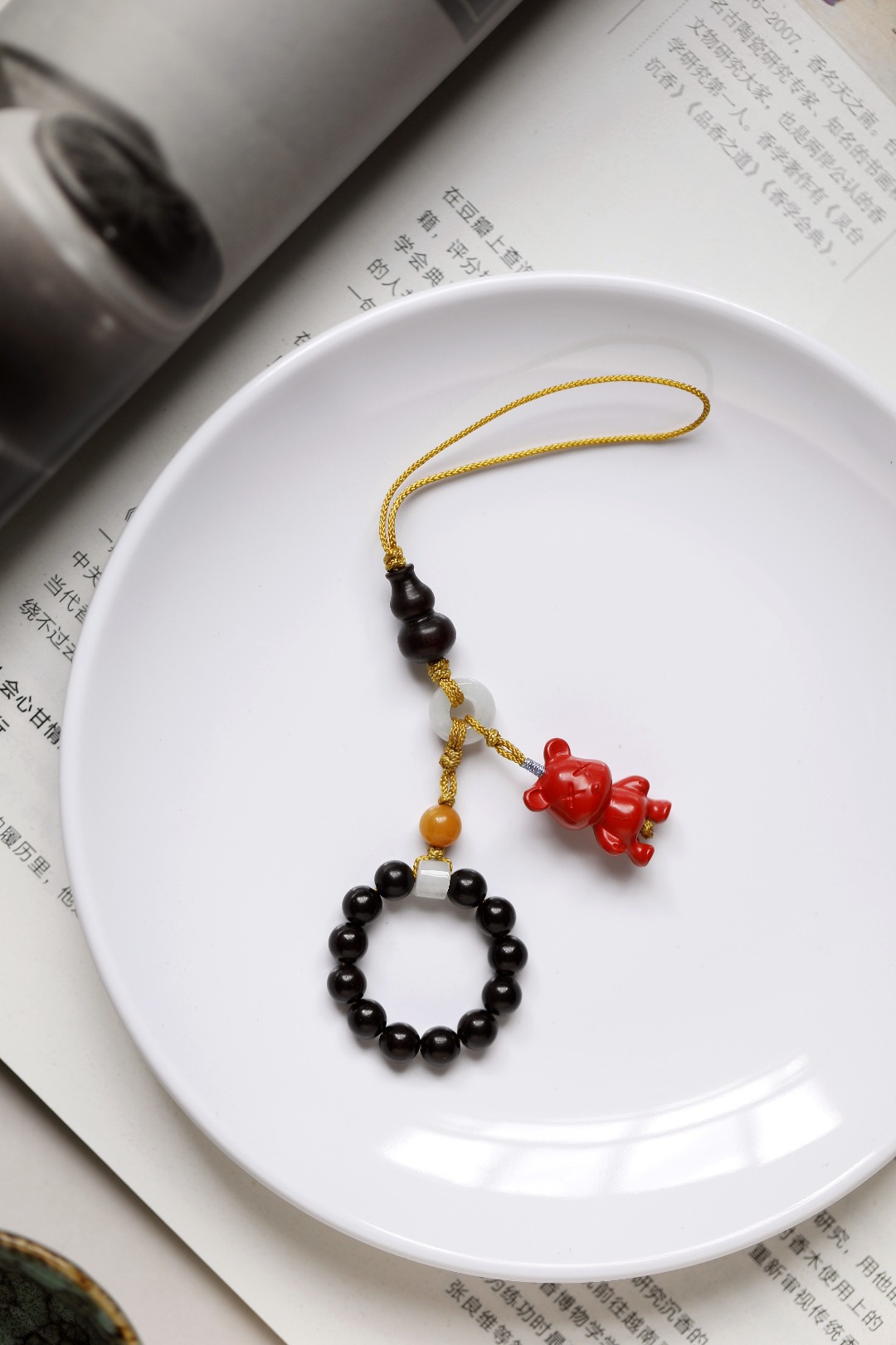 紫檀-朱砂【暴力熊】6mm 钥匙扣 挂件
