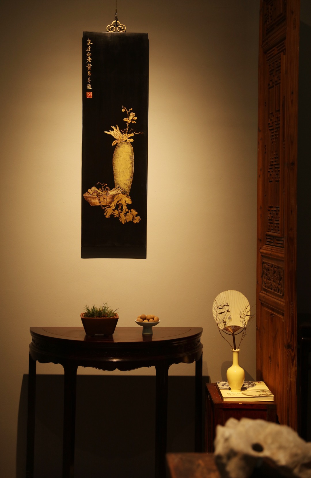 黄易款【清供】描金挂屏
