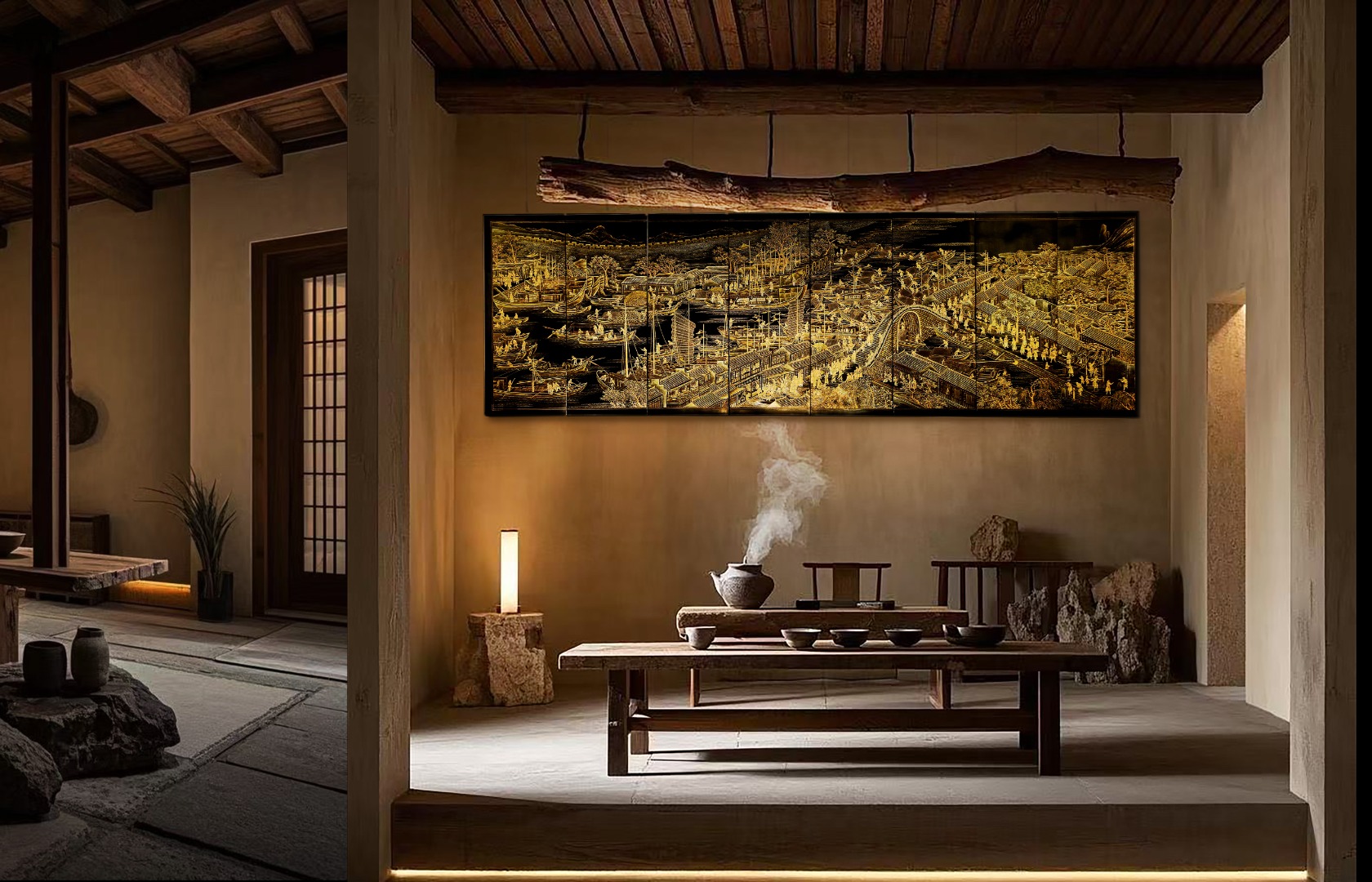 老楠木x漆画【姑苏繁华图】超大八条屏
