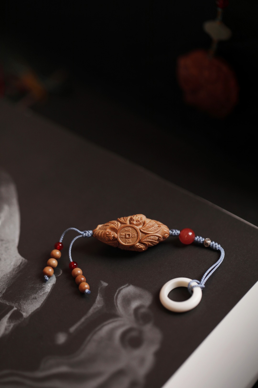 老山檀香【五福临门】挂件 钥匙扣
