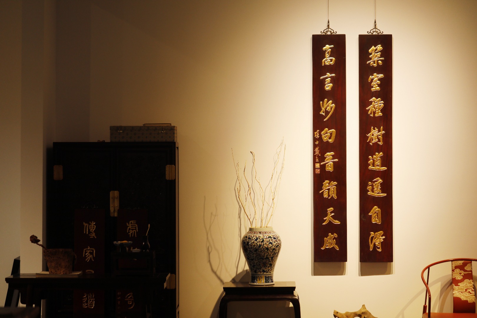 戴熙 老木板 长对联
