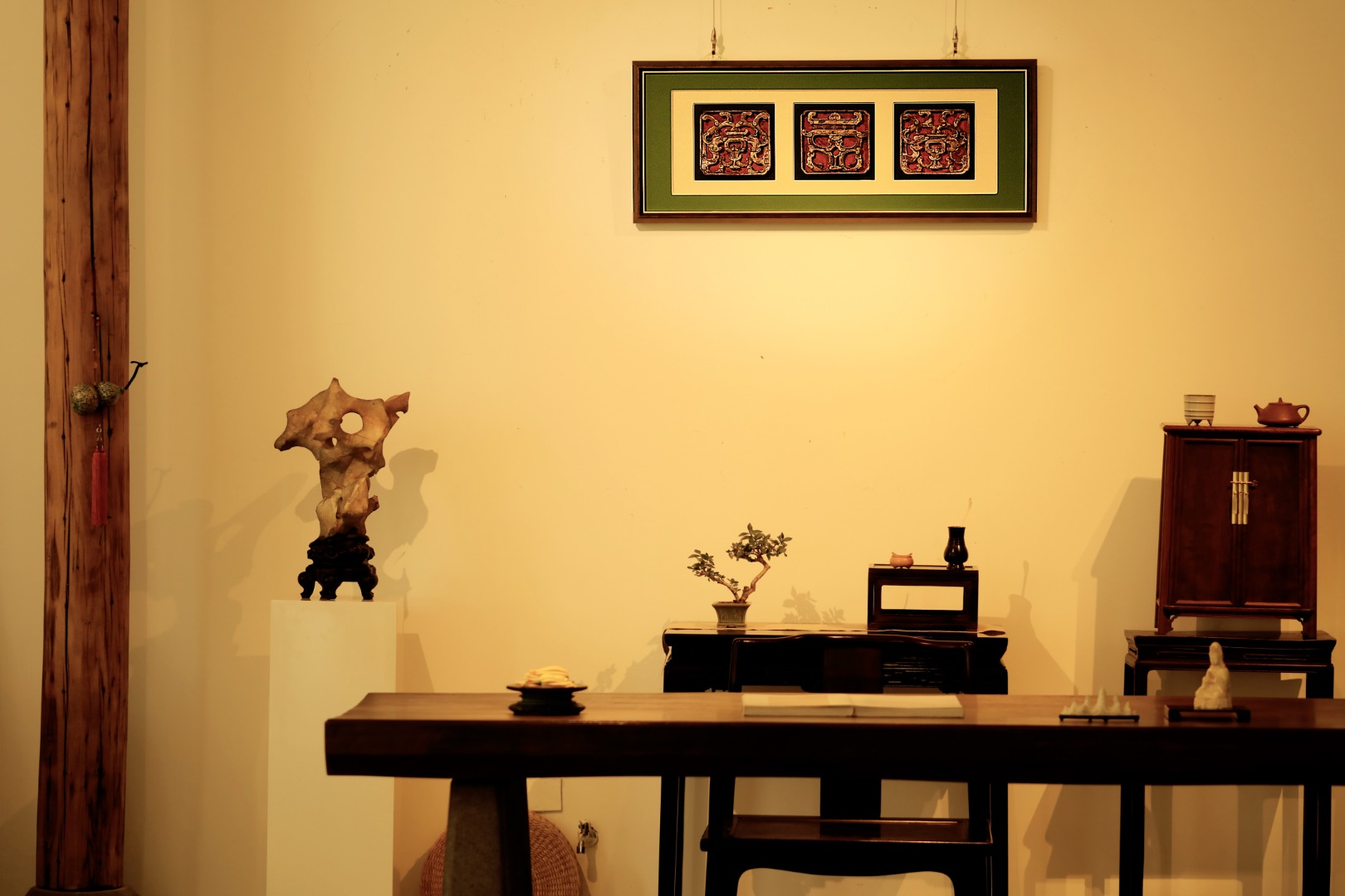 清时期老花板「拐子龙」寿纹 挂屏
