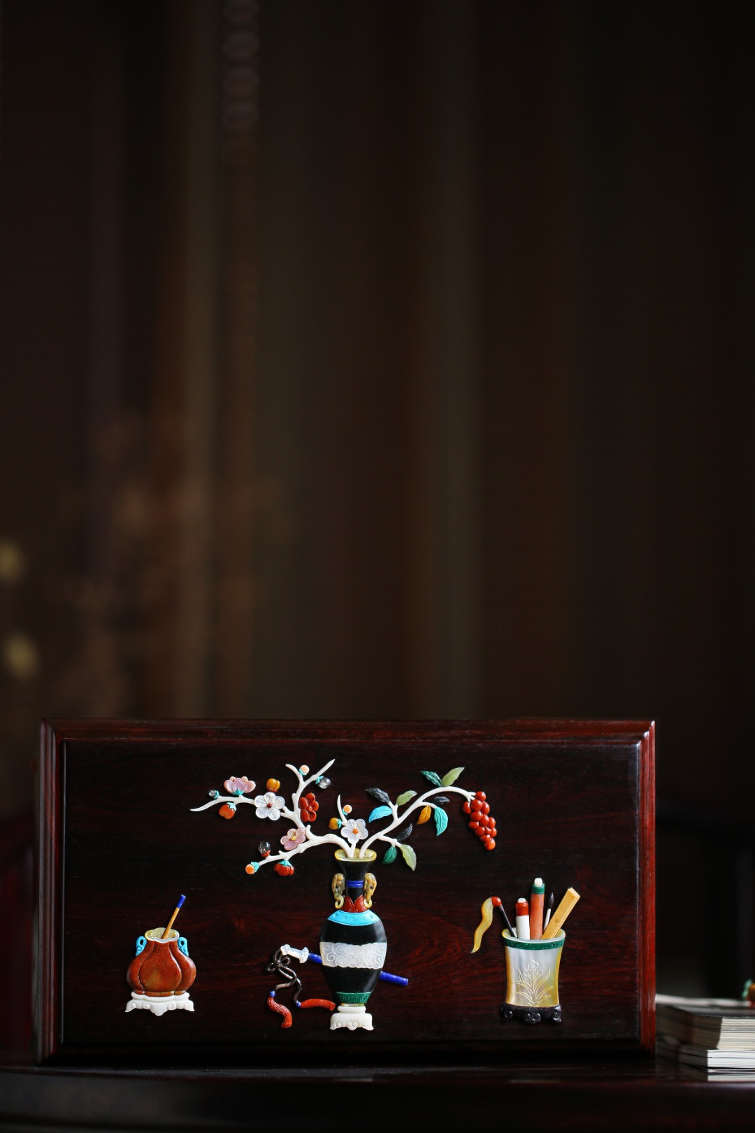 小叶紫檀【博古图】收纳盒
