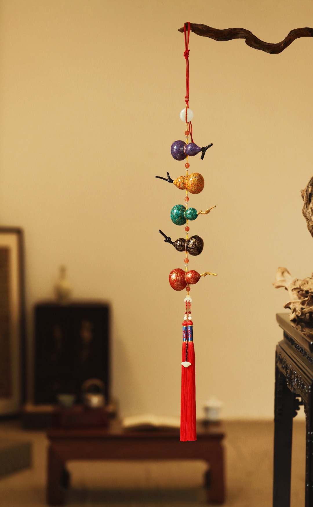 大漆x螺钿【五福临门】挂件
