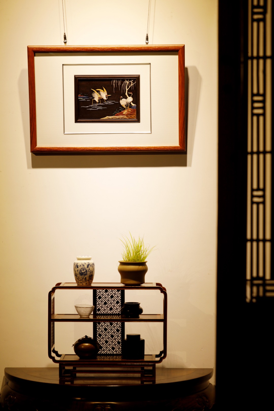 酸枝百宝嵌【瑞鹤献寿】挂屏
