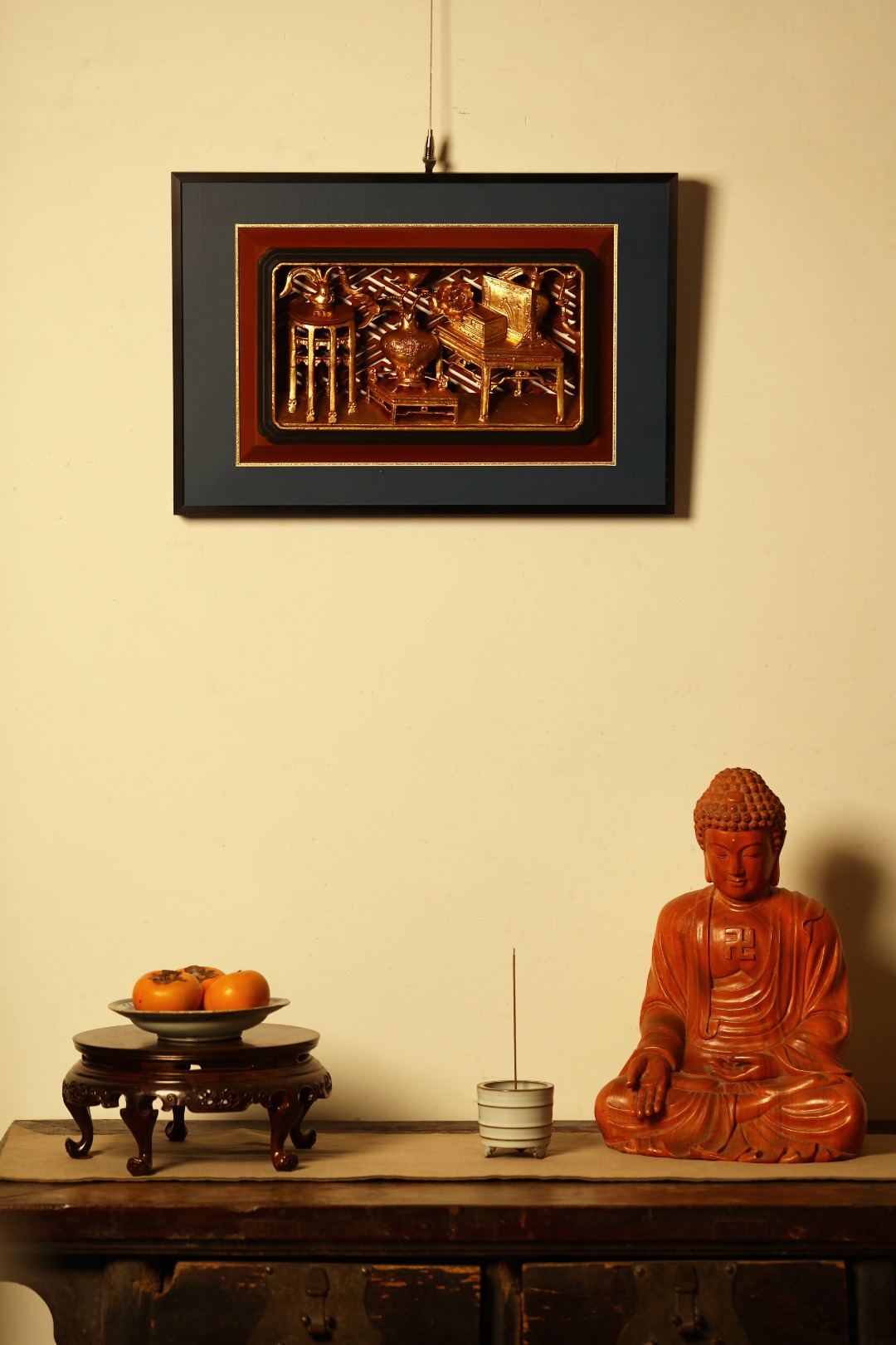 老楠木 | 博古图 鎏金挂屏 
