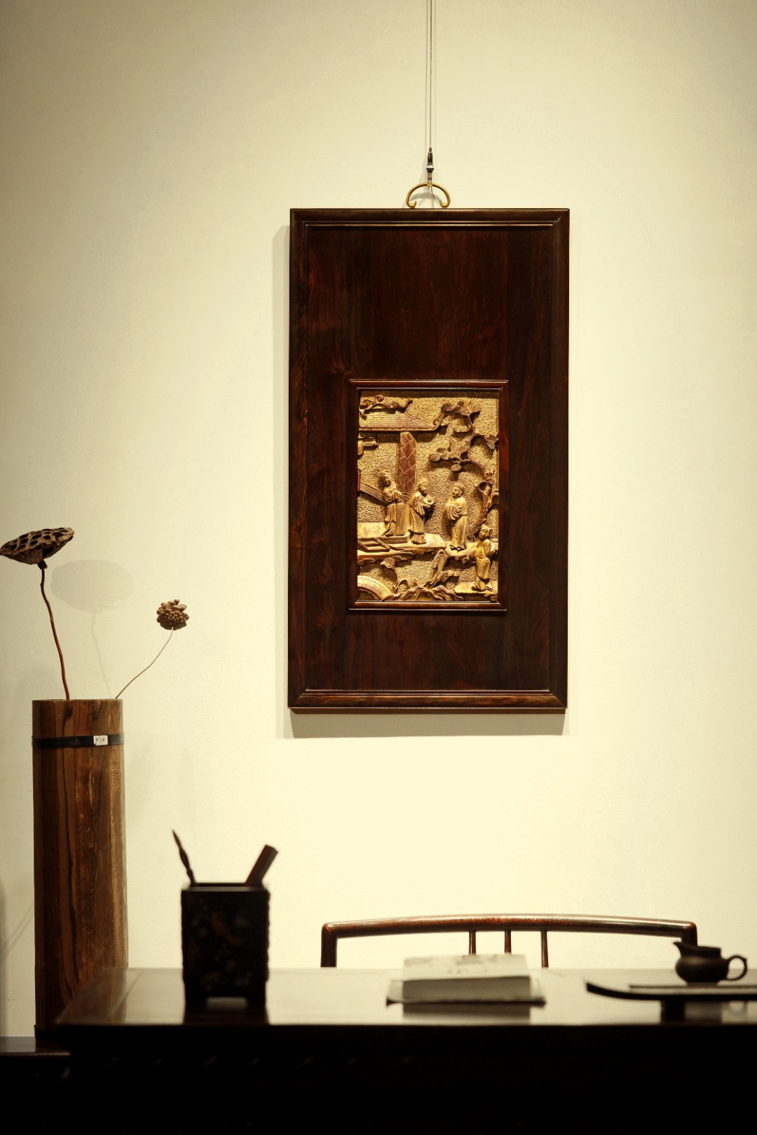 紫光檀【访友图】挂屏
