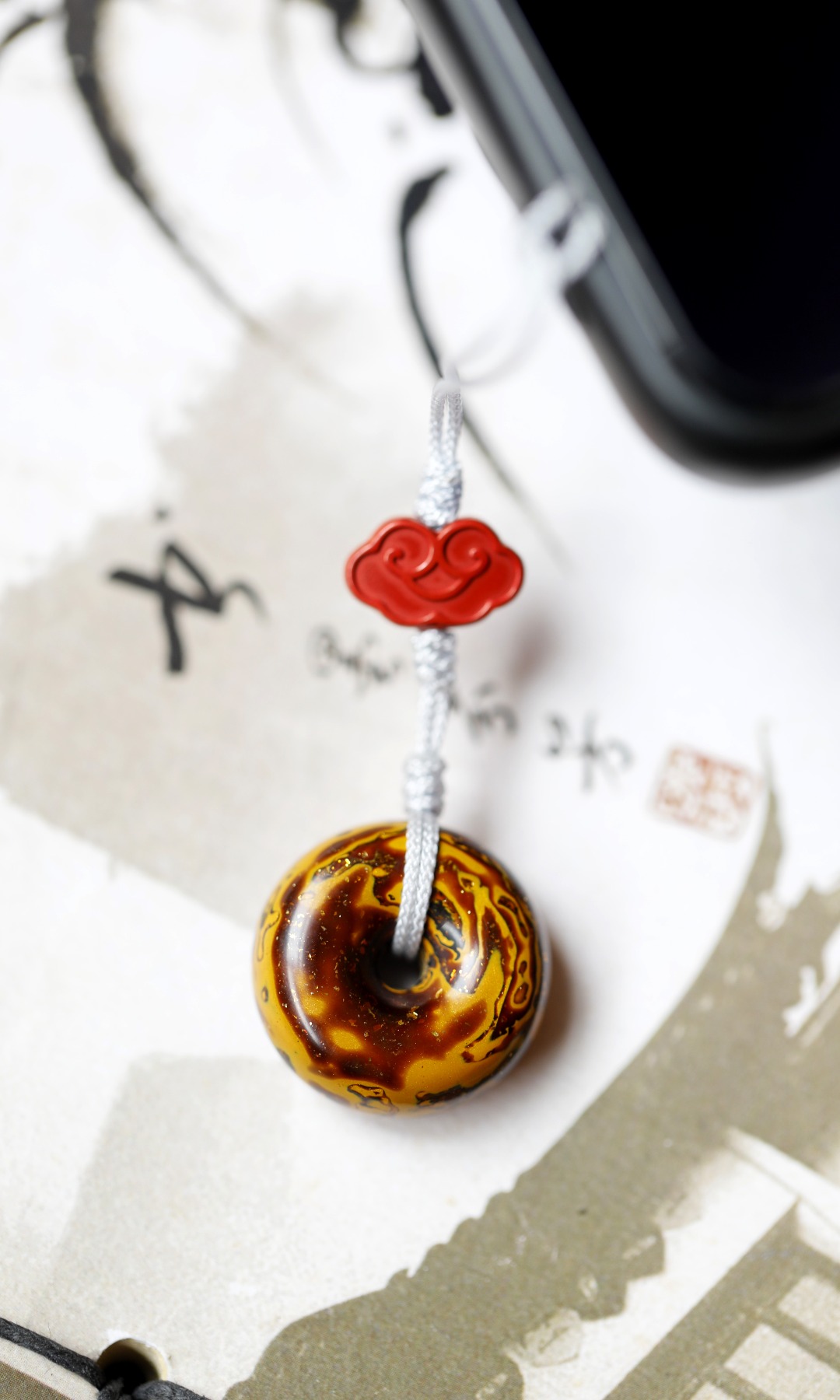 大漆 琥珀金【平安扣】挂件

