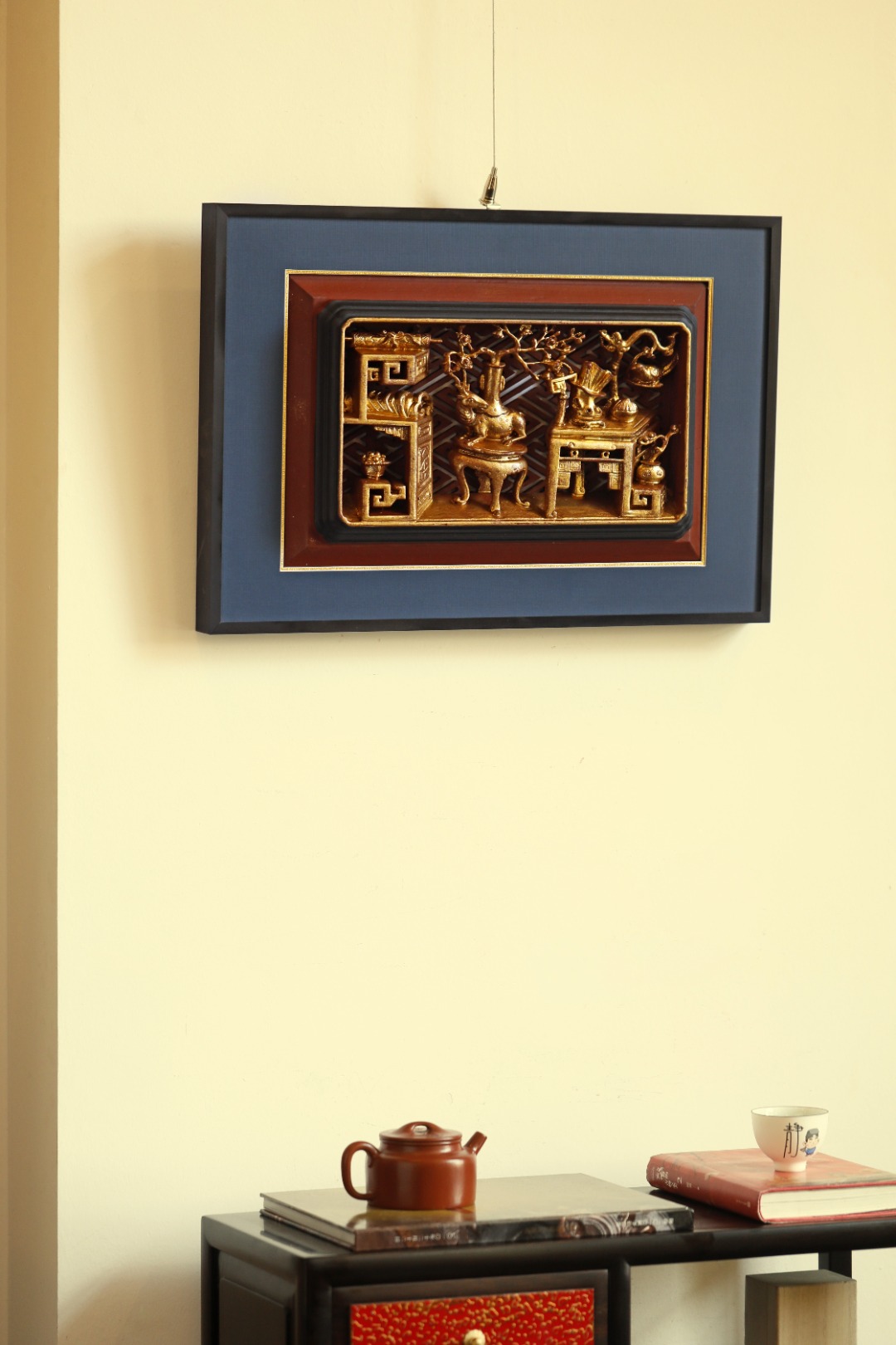 老楠木【博古图】鎏金挂屏
