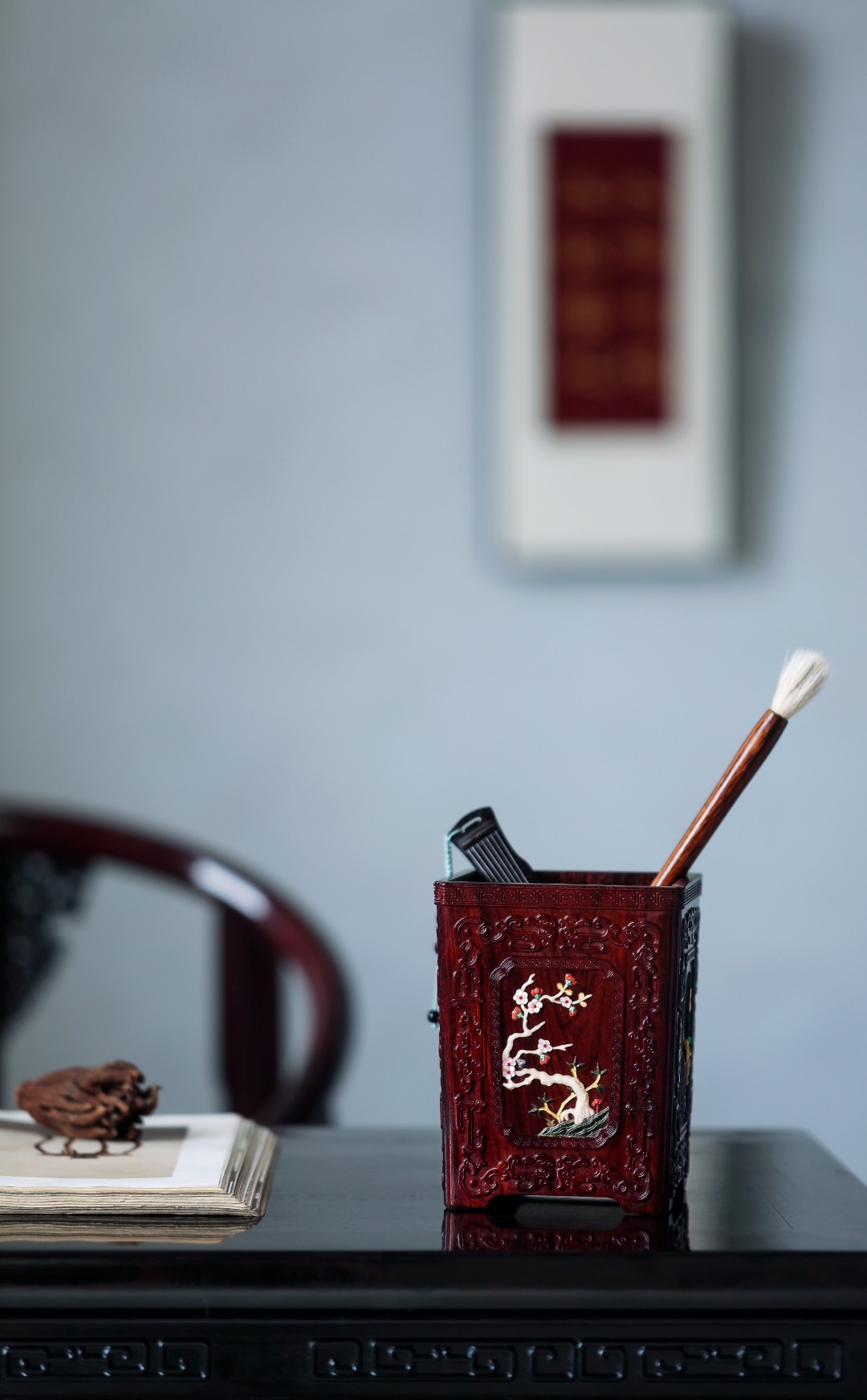 紫檀x百宝嵌| 四君子笔筒
