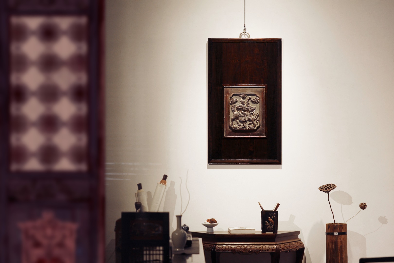 紫光檀x老花板【麒麟献瑞】挂屏
