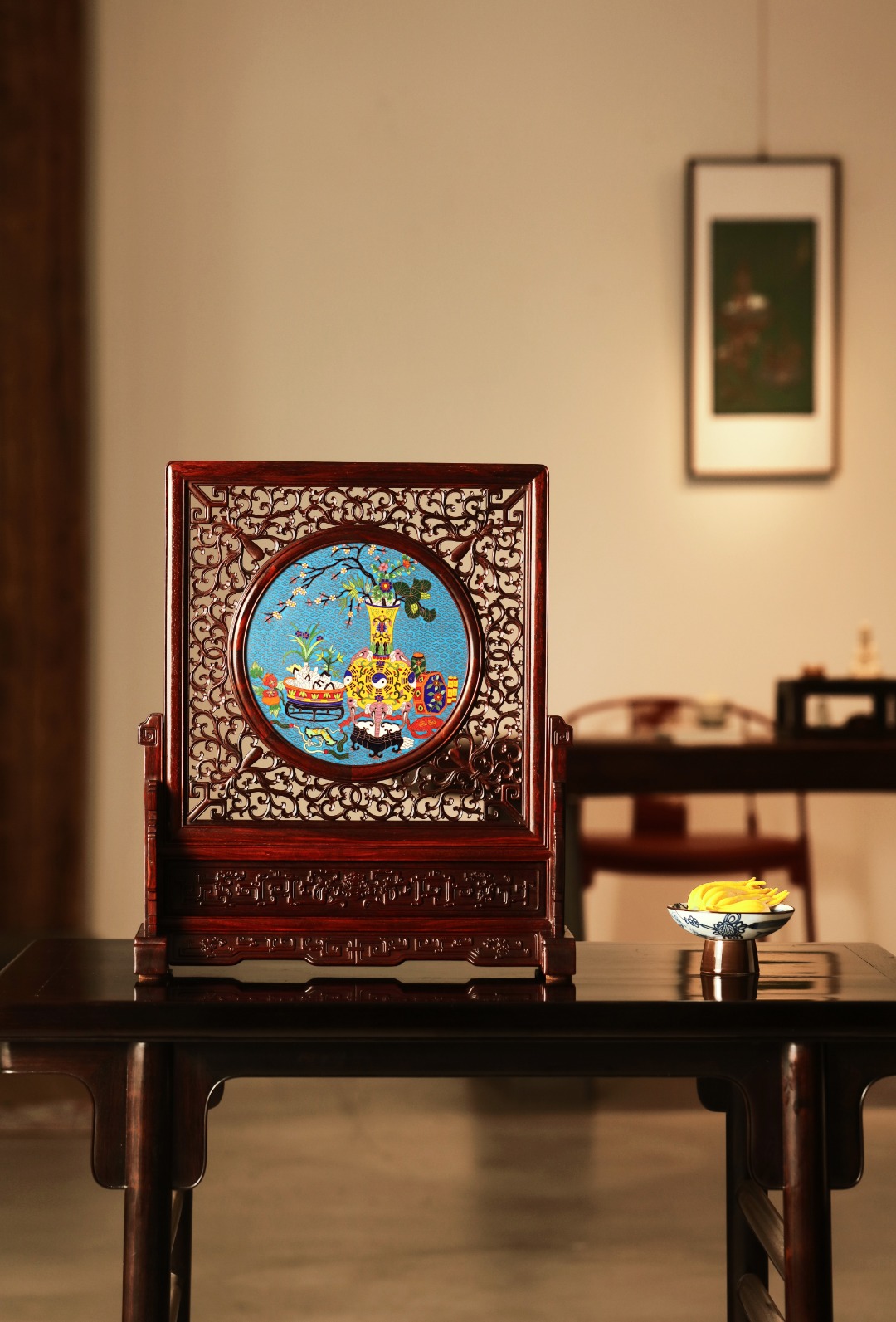 小叶紫檀×景泰蓝 | 清供图·插屏
