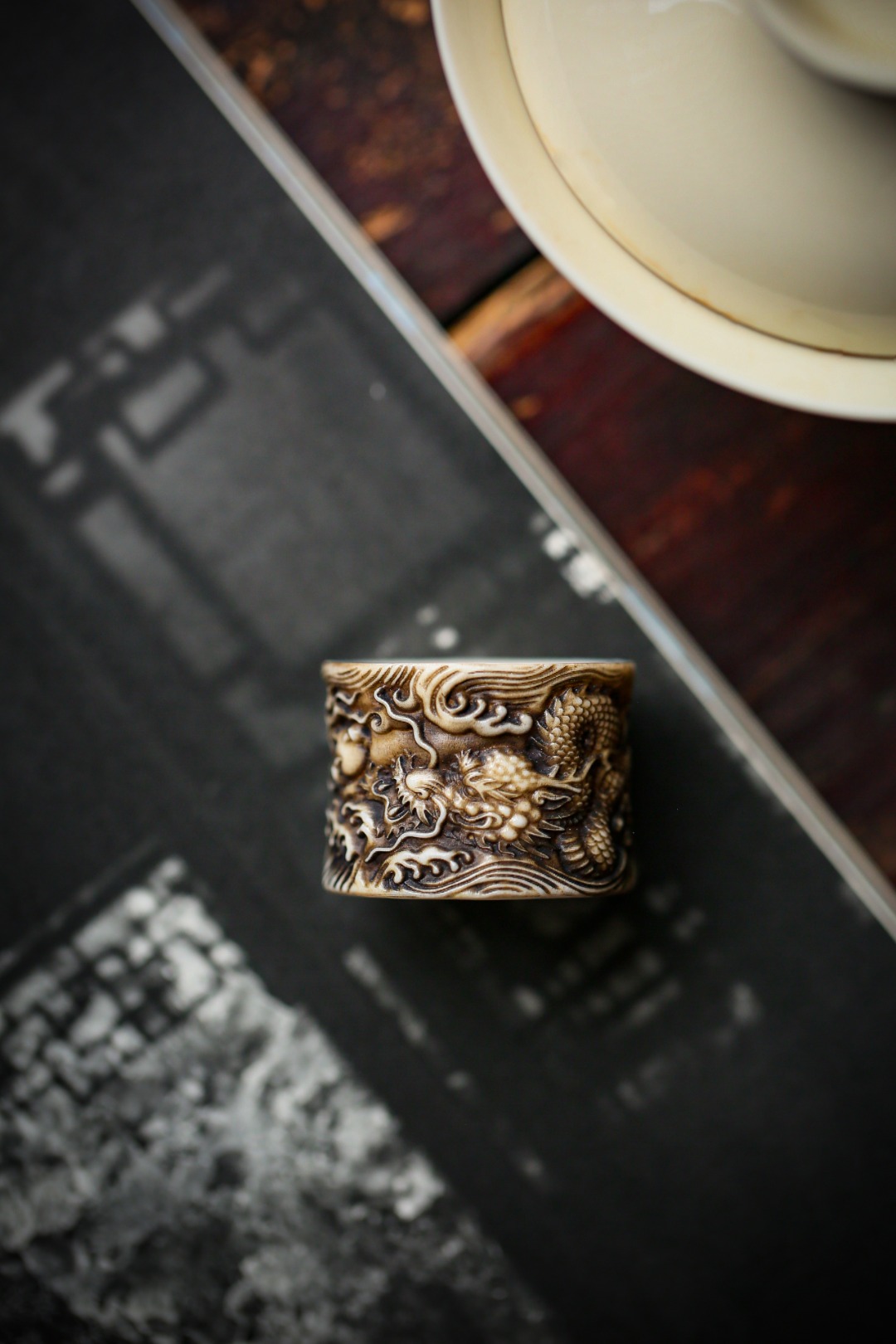 鹿角 【龙纹】扳指 盖置
