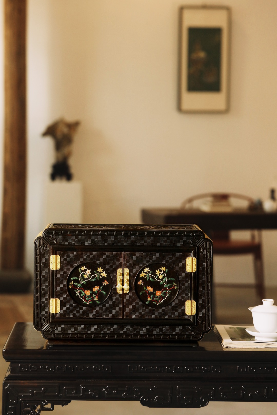 紫光檀x百宝嵌【蝶恋花】百宝箱
