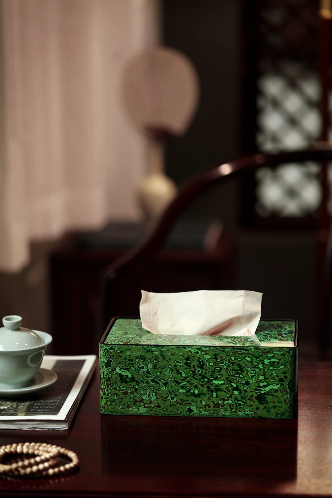 芰荷绿·大漆 | 纸巾盒

