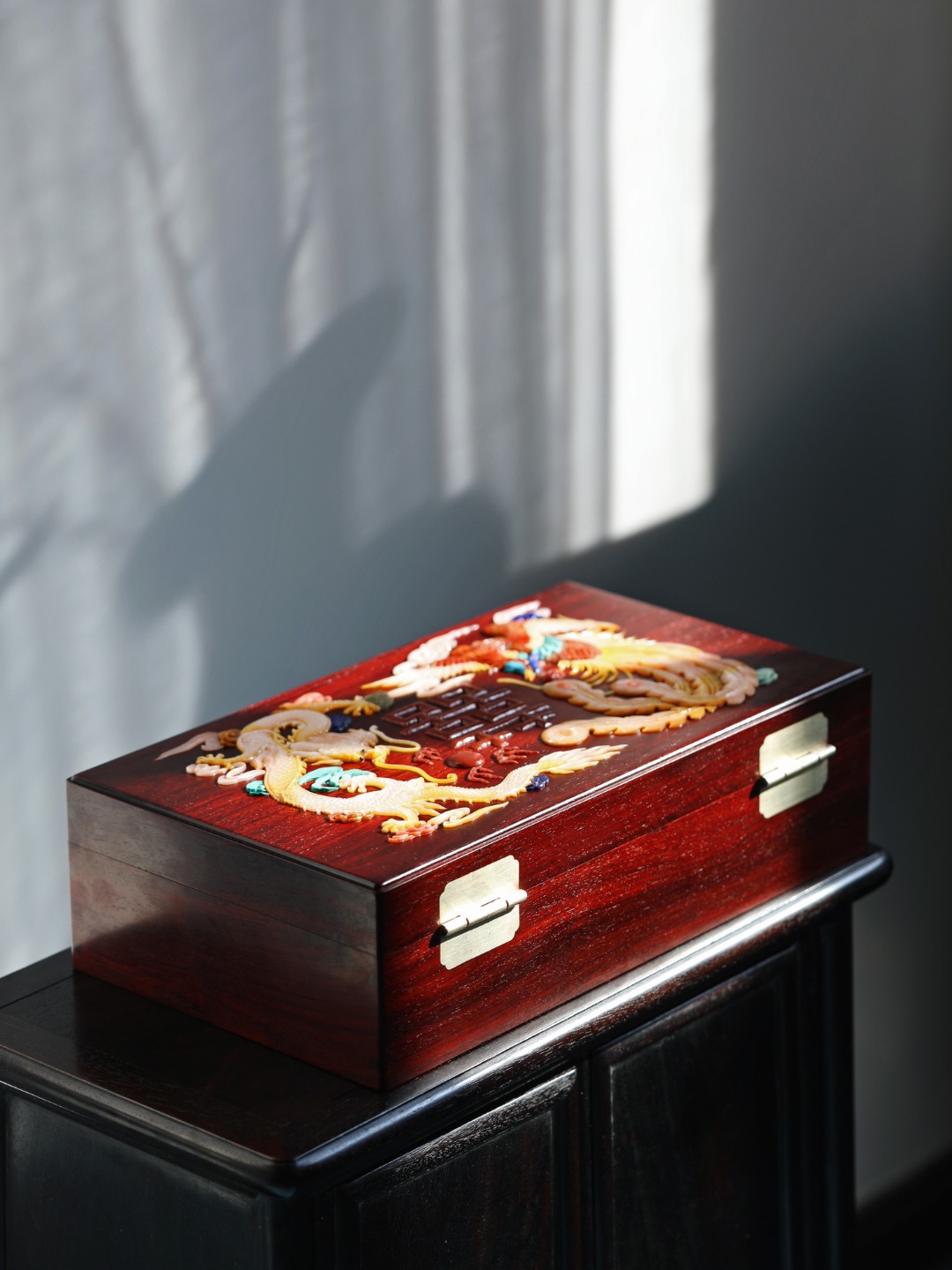 小叶紫檀【龙凤呈祥】首饰盒
