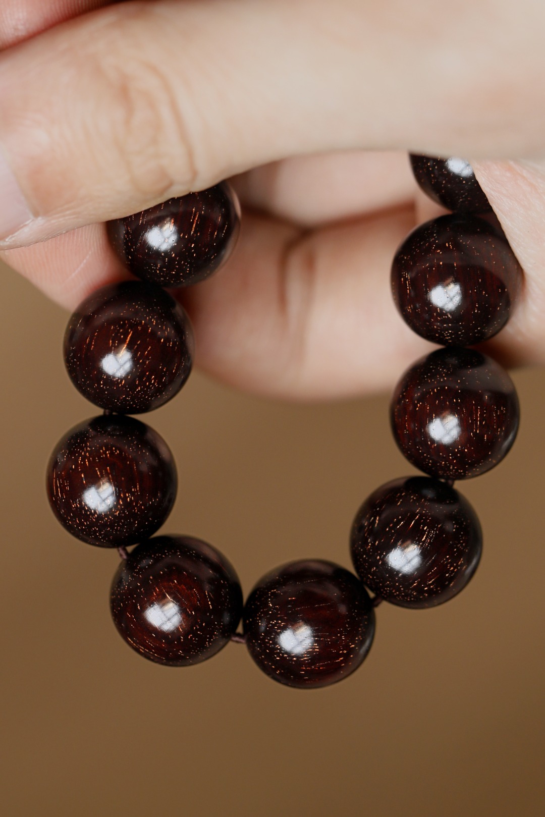 3217 鸡血红高油密 爆金星 15mm佛珠小叶紫檀 约37g 