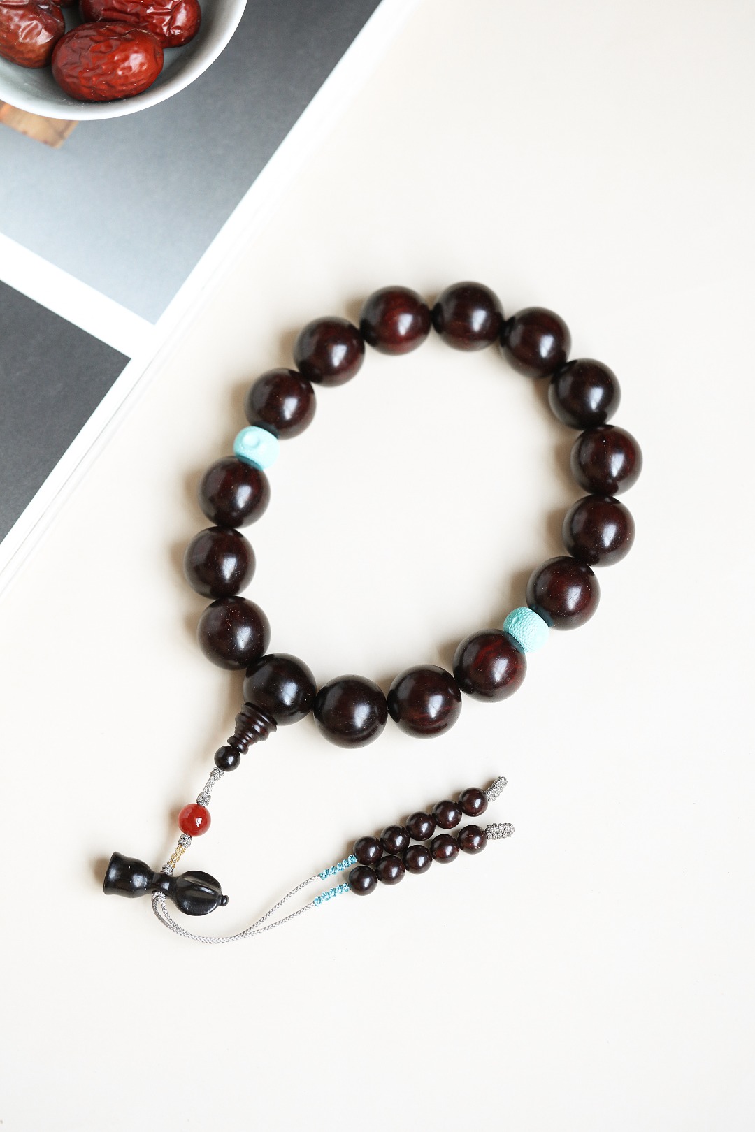 3468小叶紫檀金星泥料1.8持珠 重约75.2g  