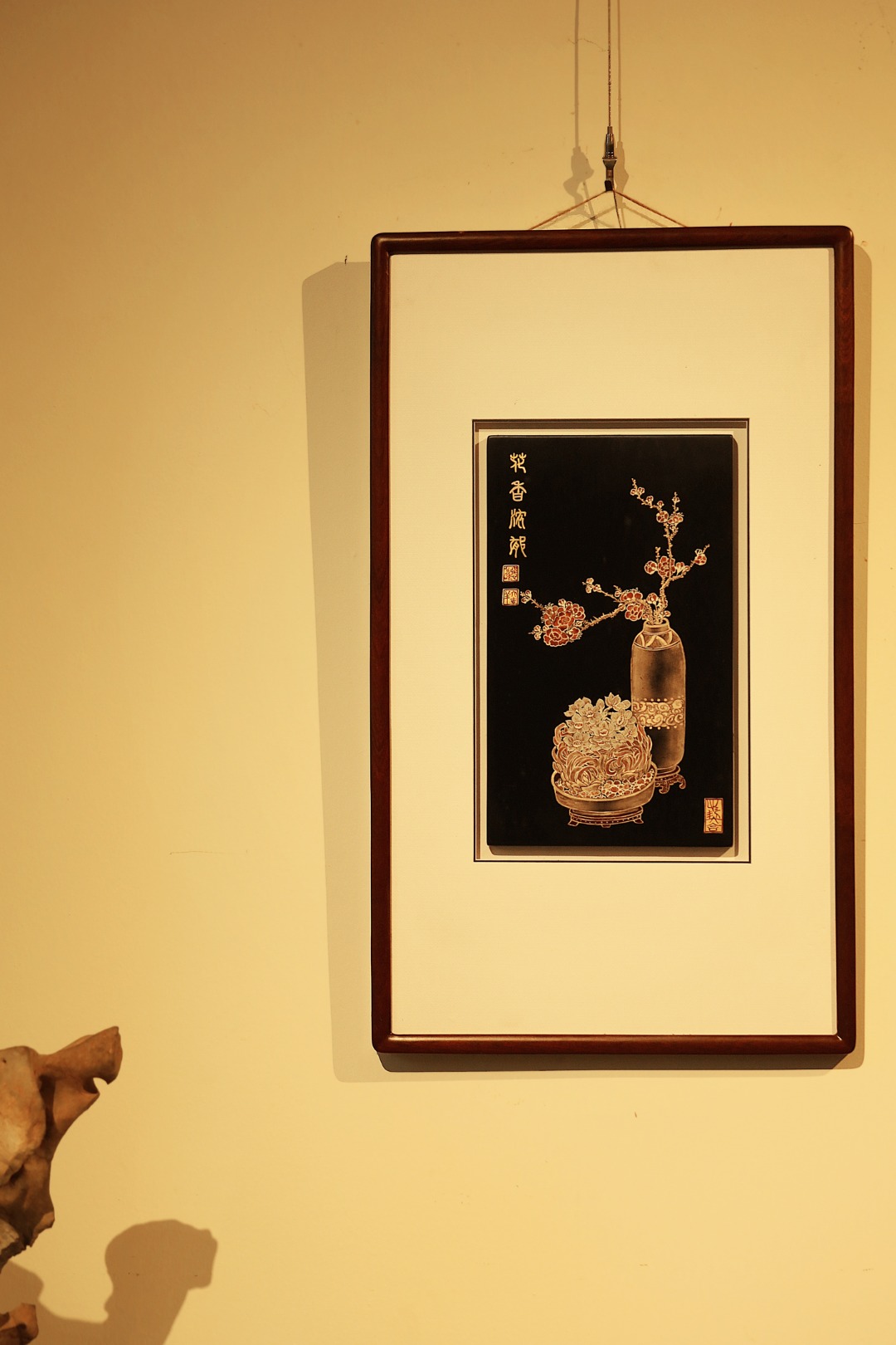 老楠木x漆画【花香浓郁】挂屏 
