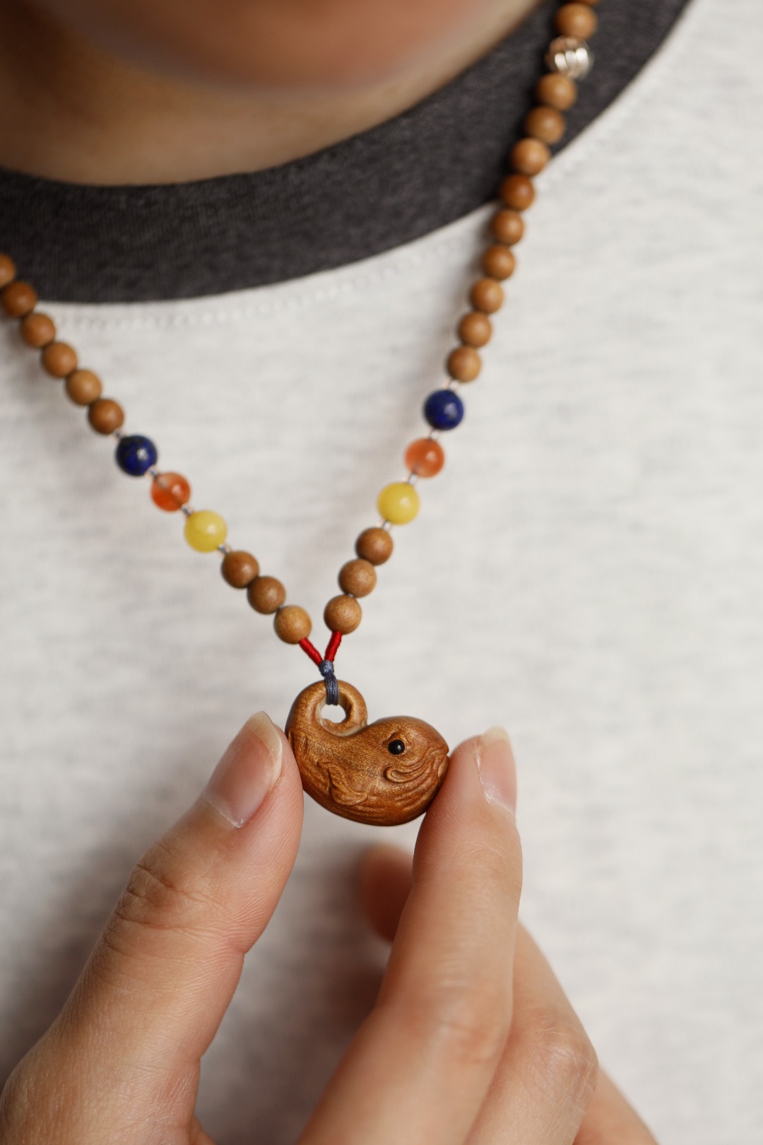 老山檀香 原创【玥静】项链 5mm74颗 2.2*1.7*1.2cm
