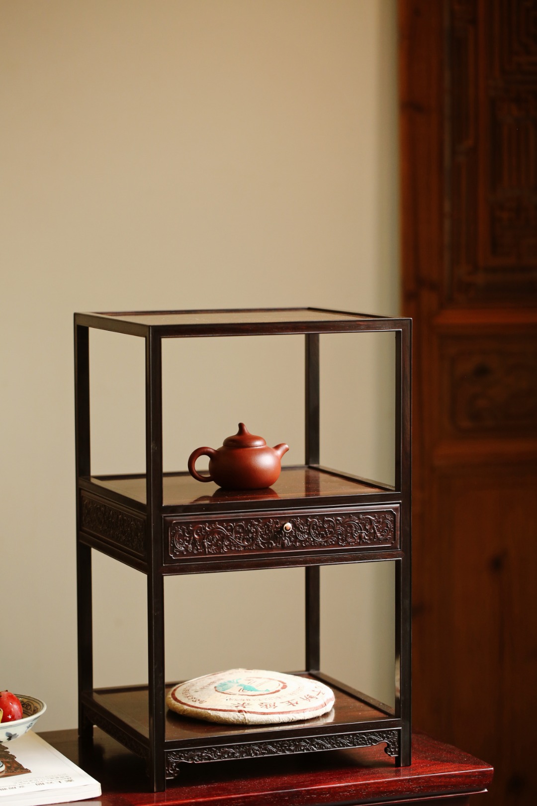 紫光檀 | 西番莲纹 · 茶架
