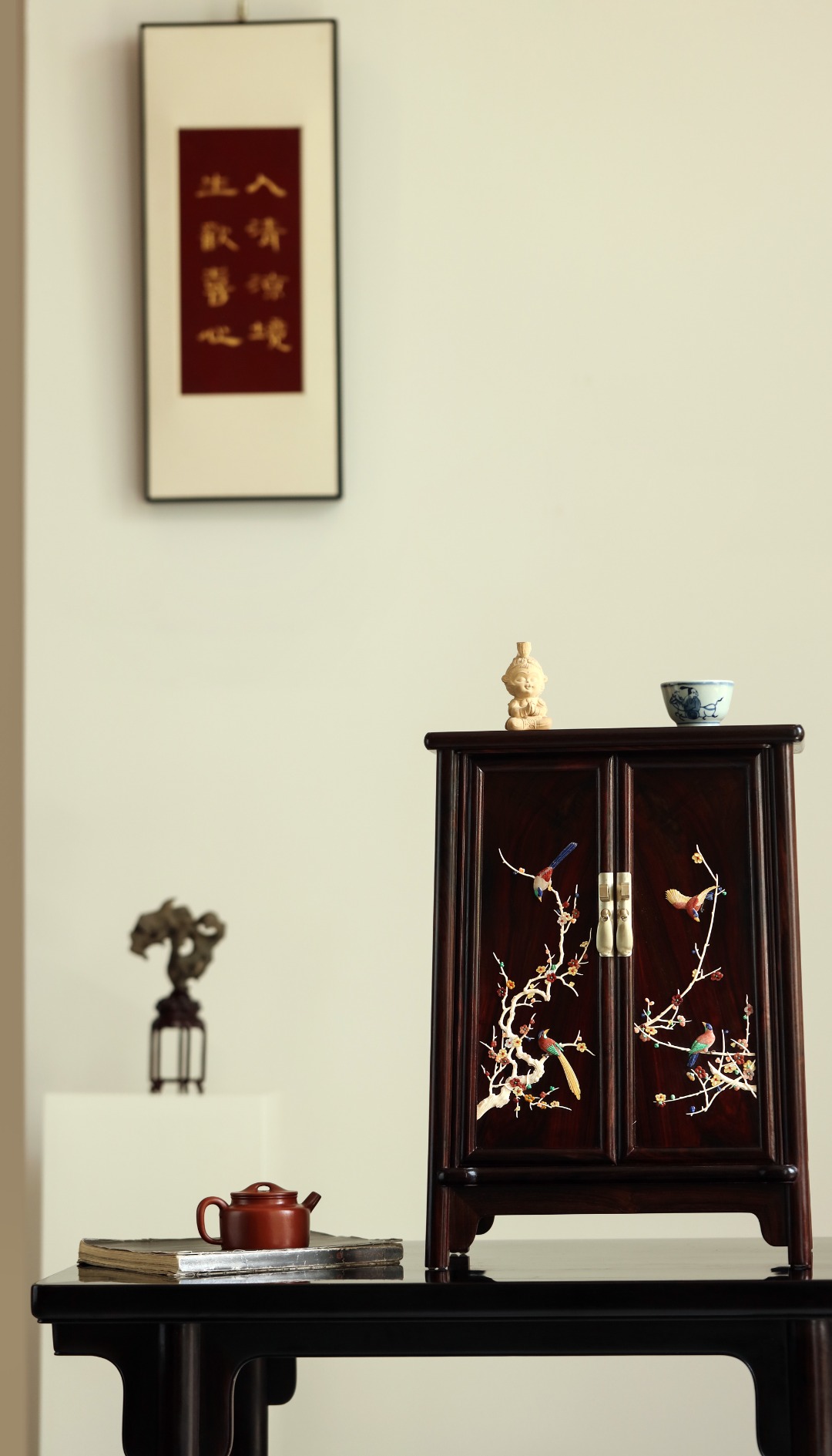 酸枝x百宝嵌【喜鹊登梅】圆角柜
