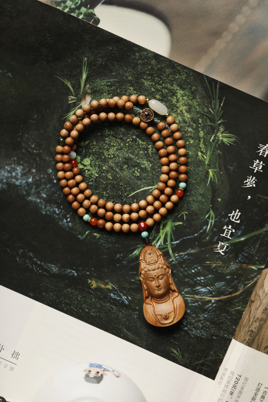 老山檀香【观音】吊坠 6mm 108颗 6*3*1.5cm
