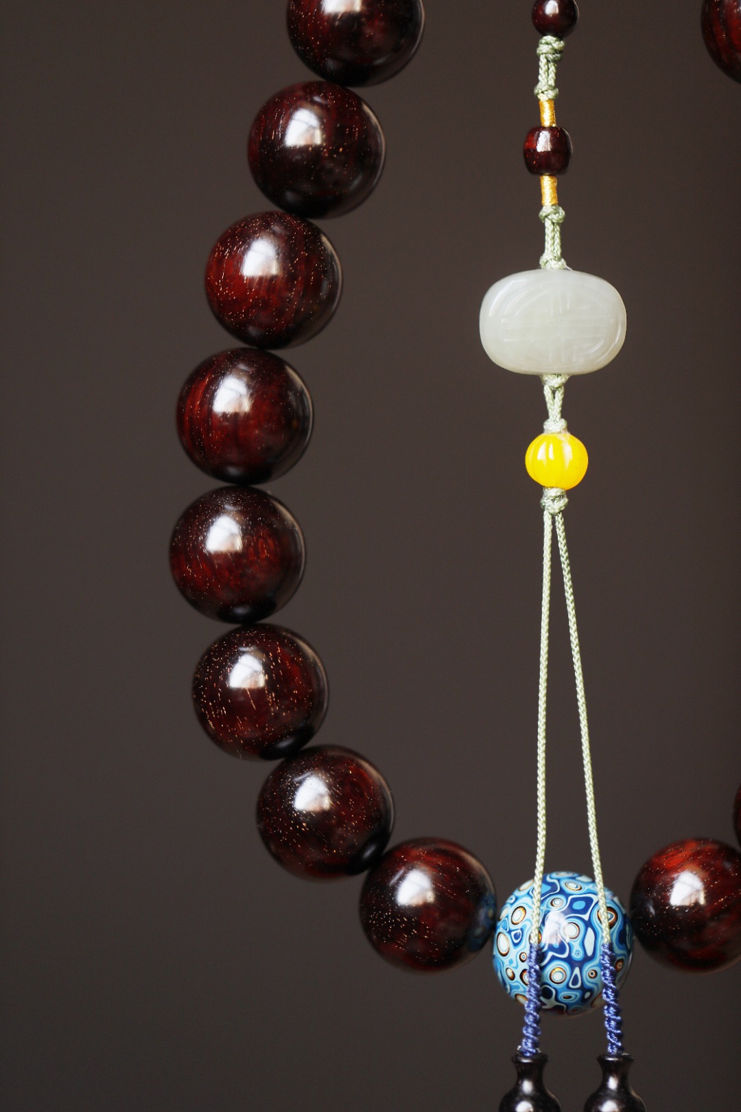 3484 小叶紫檀带金星1.8cm持珠 搭配非遗大漆珠 重80g