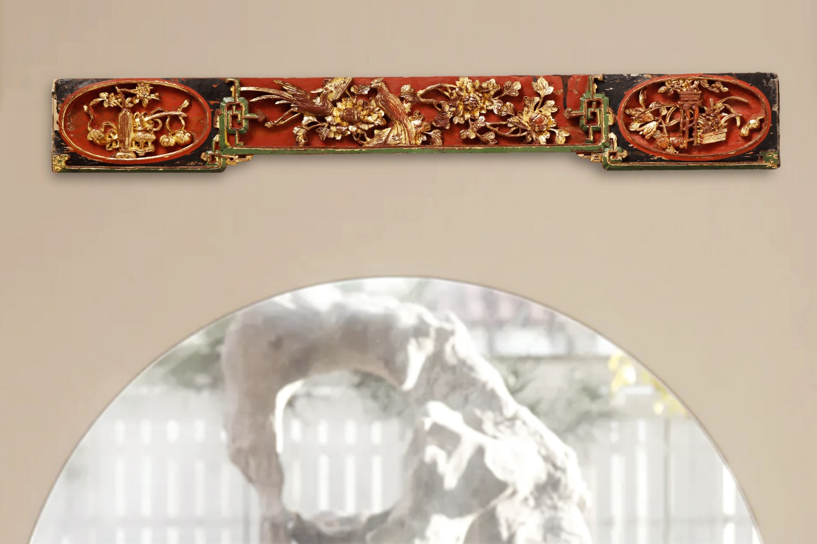 清代老花板 | 凤穿牡丹 挂饰
